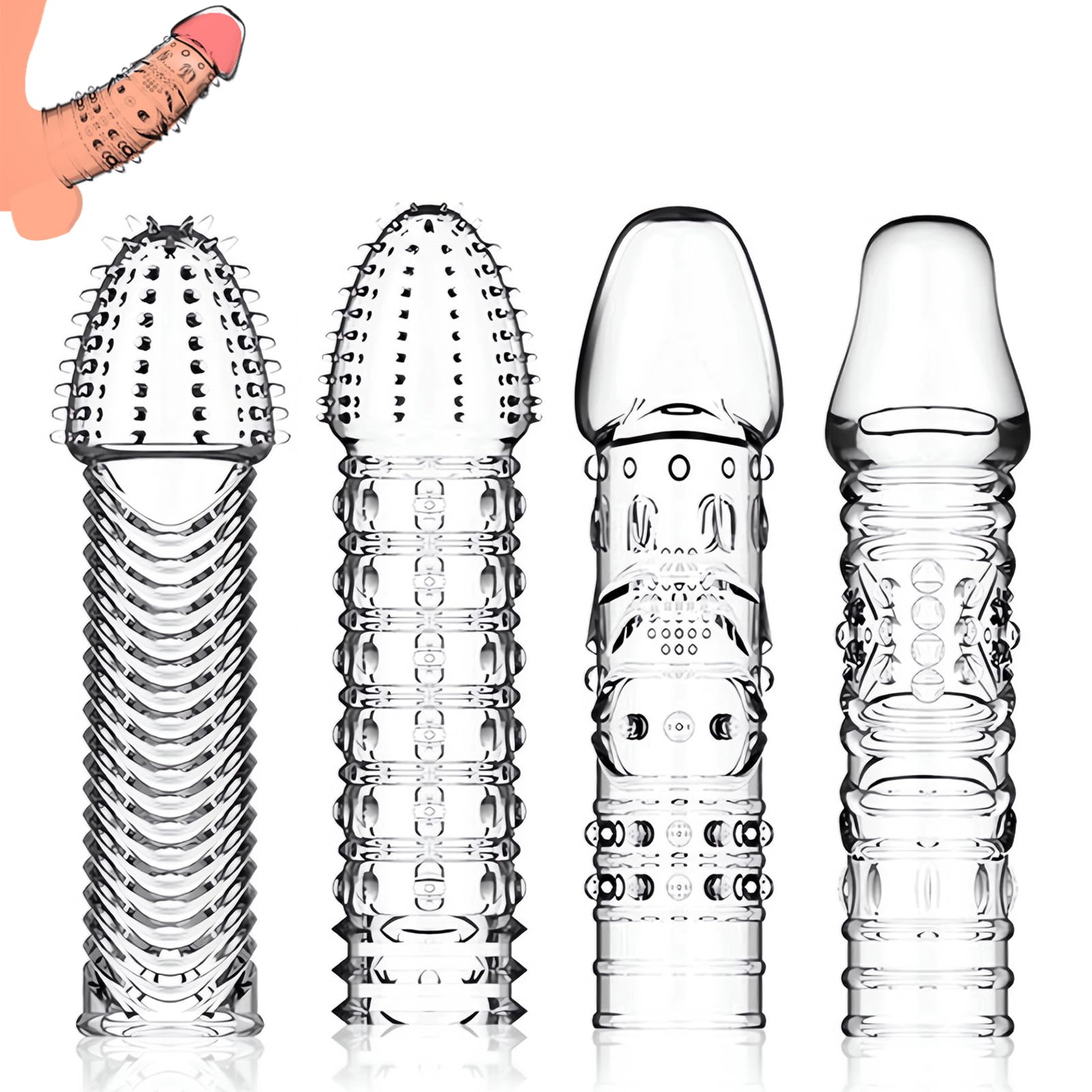 4 Pack Reusable Penis Sleeves Penis Extender Enlarger Cock Condoms for Men