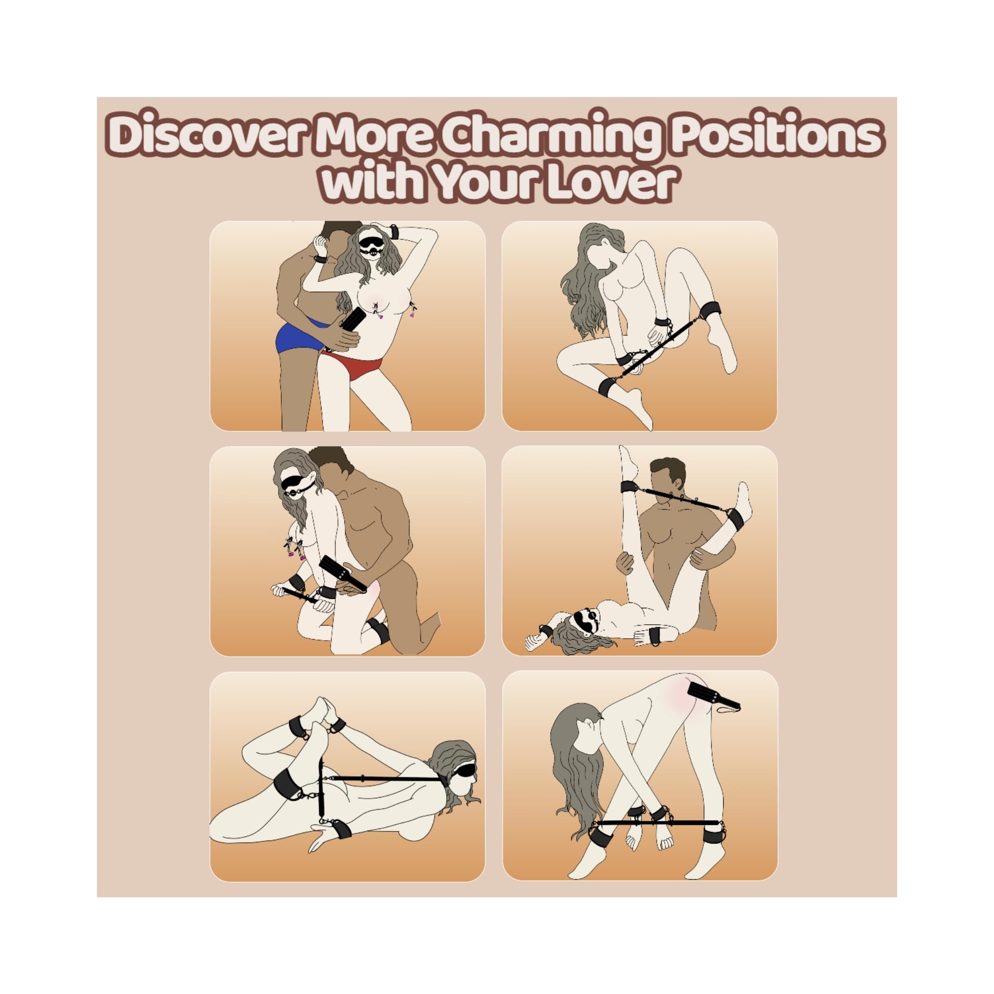 Spreader Bar BDSM Bondage Restraints Kit 11PCS Sex Toys Handcuffs Ankle Collar Cuffs Nipple Clamps Ball Gag Blindfold Paddle Dice PU Leather Lace Pattern Adjustable Adult Games for Couples