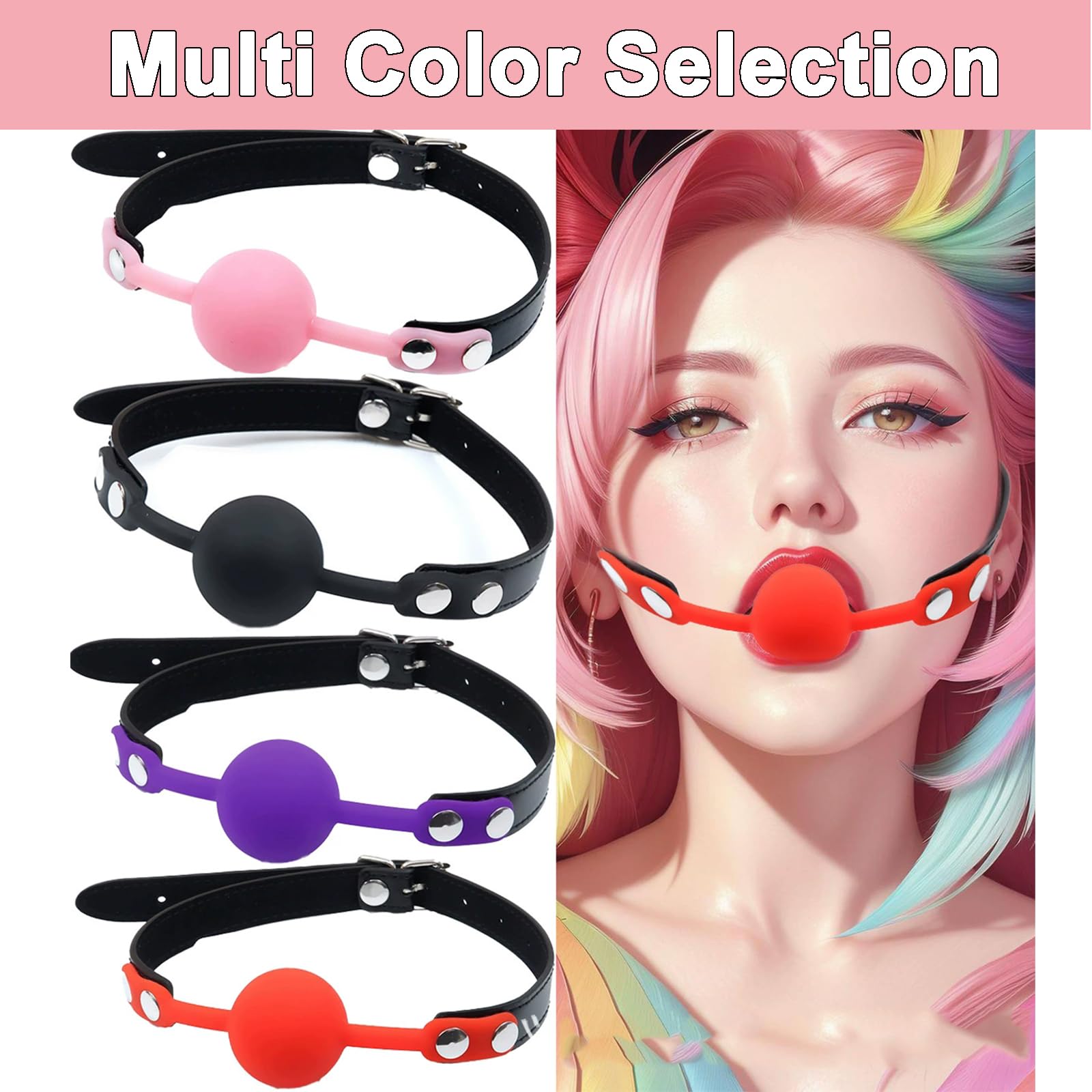 Leather Restraints Ball Mouth Plug Silicone Bondage Ball Gag for Sex