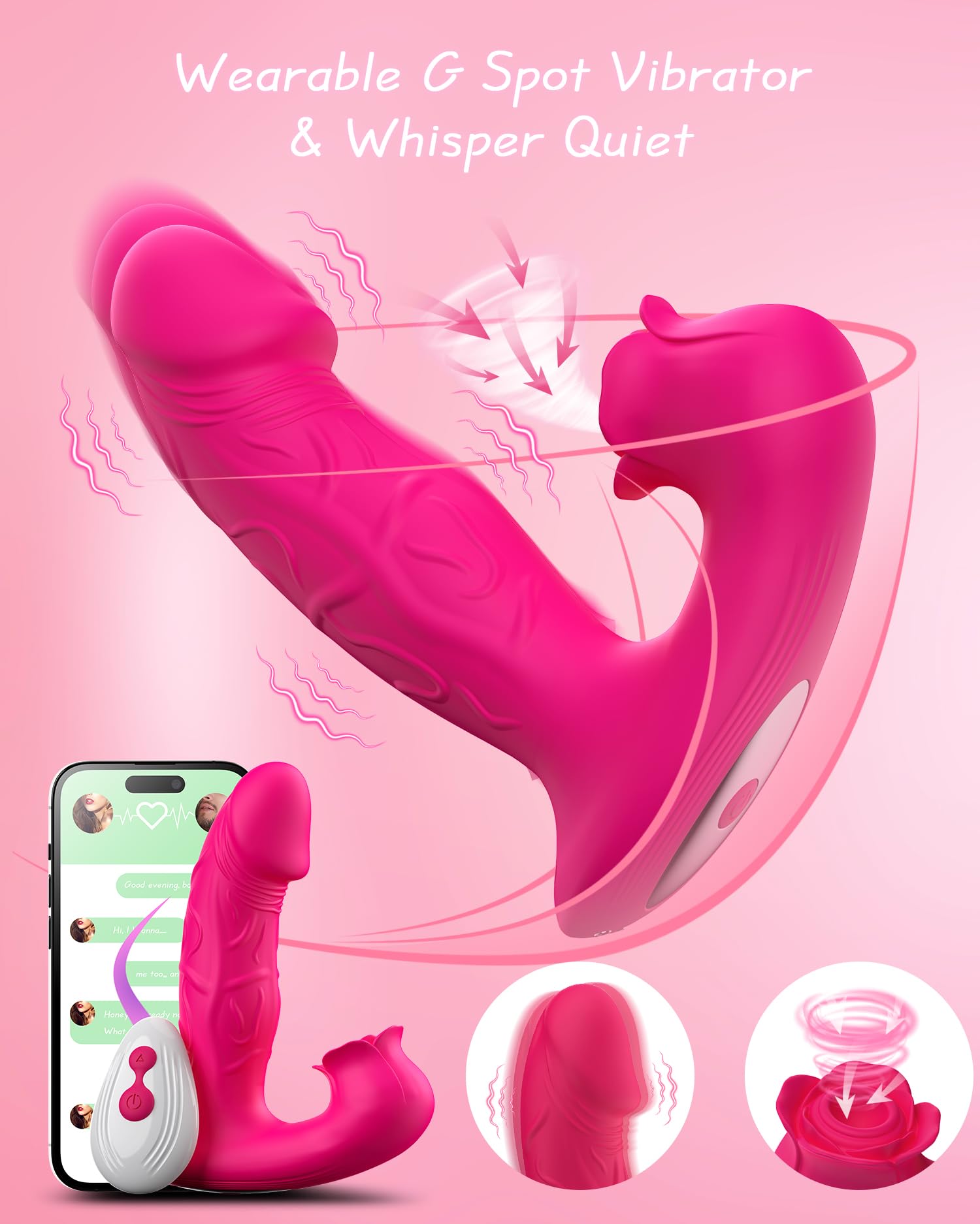 Rose Vibrator Toy for Woman,Sucking Dildo Stimulator with 9 Sucker Vibrators Modes,Remote Control G Spot Nipple Stimulation Sex Toys,Anal Plug for Adult Sex Toy for Woman Female Couples (Rose Red)