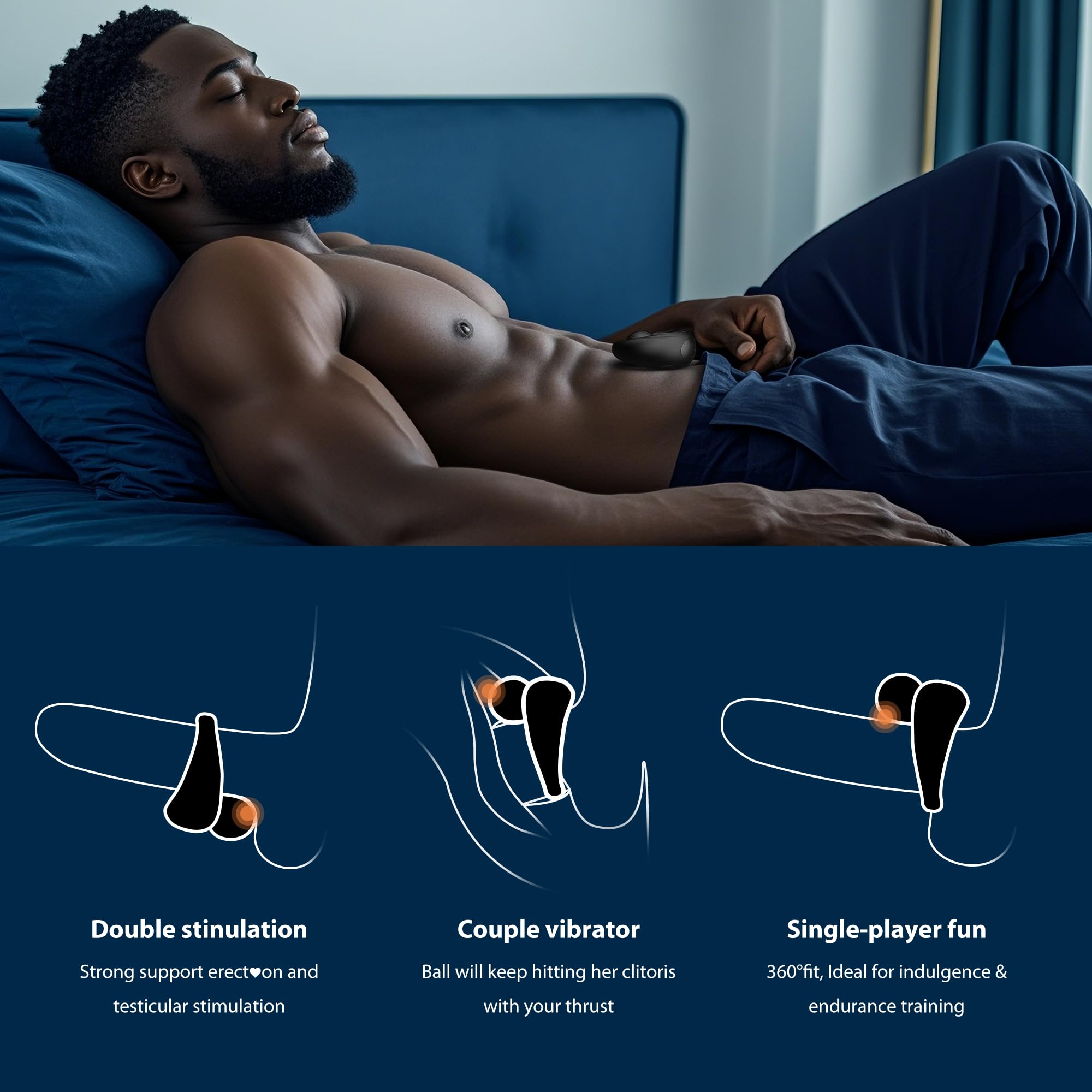 Vibrating Cock Ring for Couples with Flexible Bulb Clitoral Stimulator, Penis Ring Vibrator with 10 Vibration Male Adult Sex Toys for Men Women, Couple Sex Toy for Clitoris & Testicles Stimulation