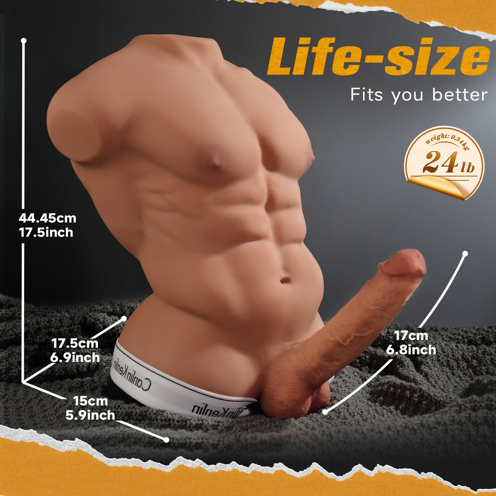 Isskis 24LB Large Male Sex Doll with Flexible Dildo for Women, 6.8in Huge Cock Realistic 3D Muscular Male Torso Sex Dolls with Tight Anal Unisex Masturbator Big Sex Doll for Les Gay Couple Sex Toys