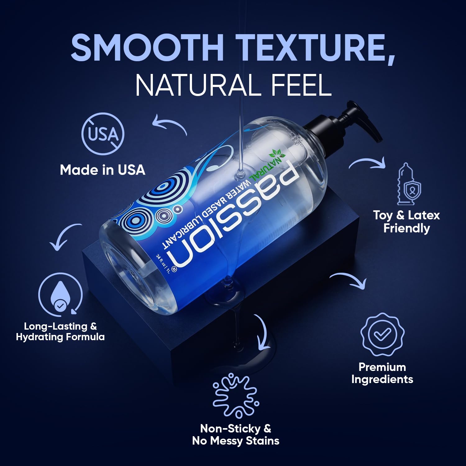 Passion Natural Water-Based Personal Lubricant, for Men & Women - 10 Fl Oz