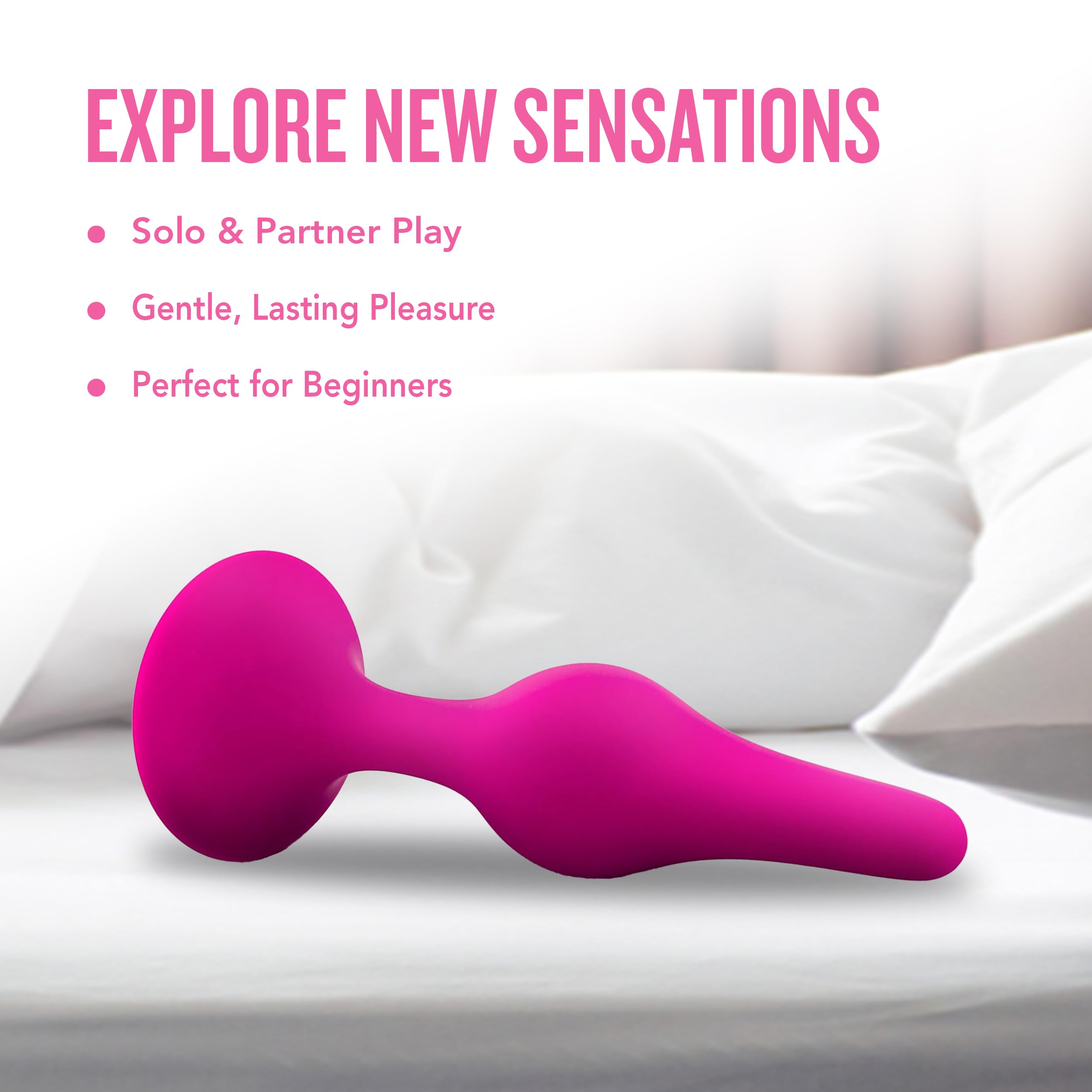 Blush Luxe Beginner 3.25" Silicone Butt Plug - Satin Smooth Anal Trainer with Soft Tapered Tip and Suction Cup Base - Slim Bum Plug Adult Sex Toy for Women, Men & Couples - (Pink)