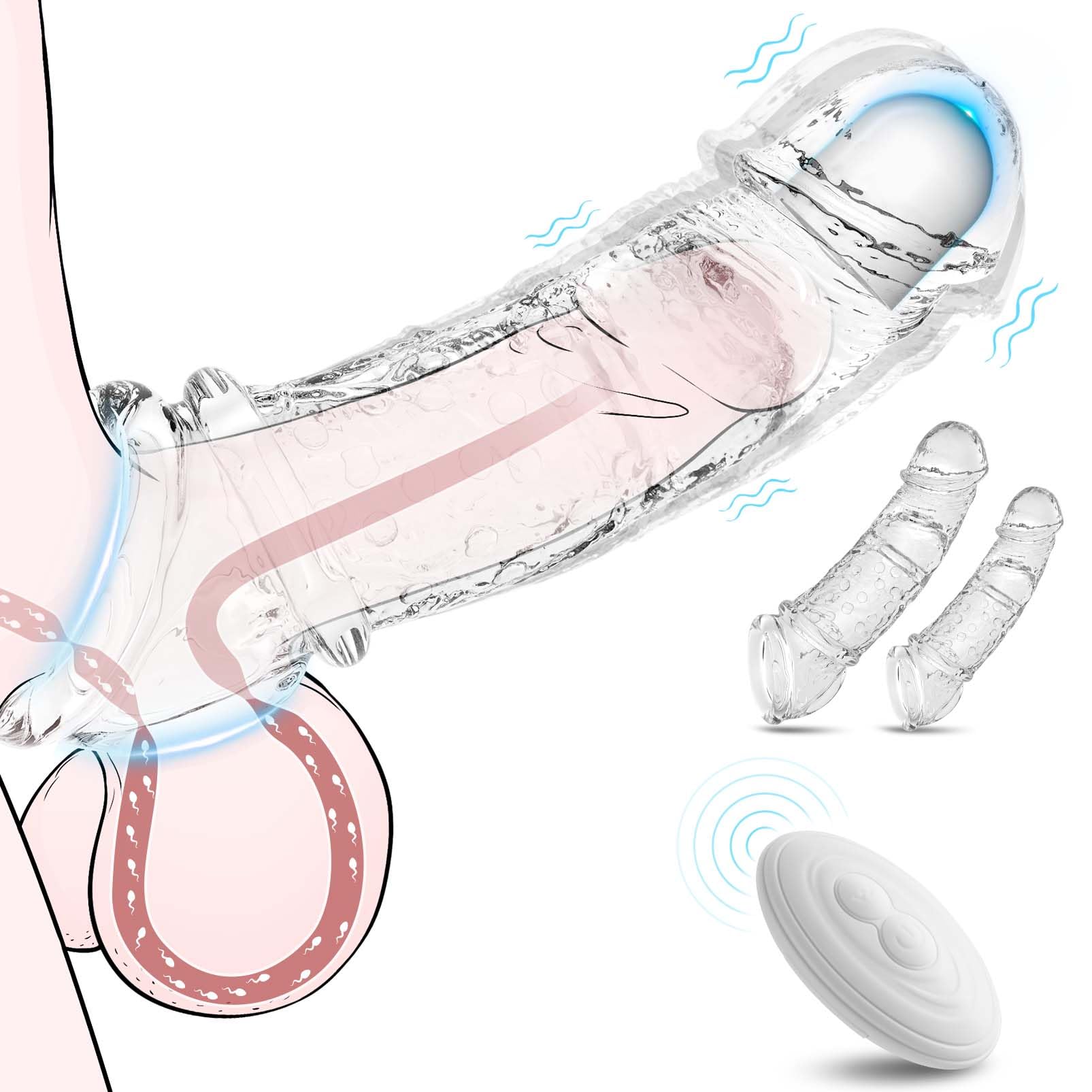 Vibrating Penis Sleeve for Couples – Penis Extender Sleeve Adds Girth & Length, Remote Control Cock Sleeve with Multiple Vibration Modes, Stretchy Fit, Waterproof Male Enhancer, 2-Pack