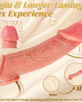Penis Sleeve with 2.3” Diameter Huge Realistic Glans, Reusable 8.5” Silicone Cock Sleeve Sex Toys for Men, Delay Ejaculation Penis Extender with Thickened Testicle Ring, Couples Male Sex Toys