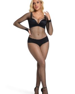 Women Sexy Fishnet Bodysuit Mesh Bodystockings One Piece Teddy Lingerie Nightgown