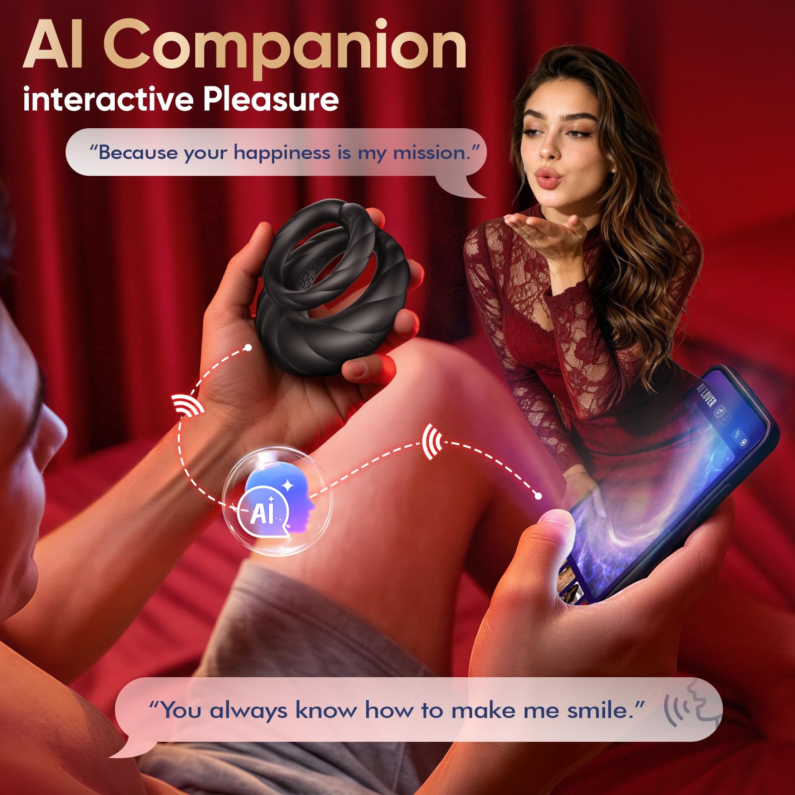 Vibrating Cock Ring Sex Toys for Men - Penis Ring Vibrator with 10 Vibrations, Adult Male Sex Toy for Longer Harder Stronger, Double Penis Vibrators Dildo, Couples Mens Male Adult Sex Toys S&M Whips