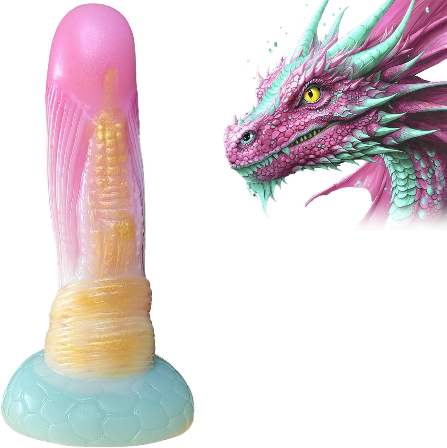 Fantasy Ribbed Dildo with Knot Huge Monster Dildo U & G-spot Big Colorful Dragon Dildos with Suction Cup, Long Anal Plug Adult Sex Toys & Games for Women Men Couples