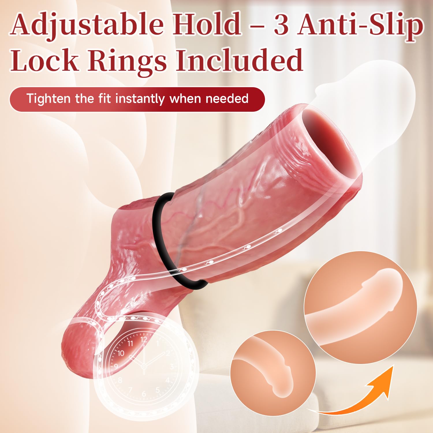 FuGoYoLo Realistic Penis Sleeve Cock Sleeve - Reusable Cock Enlarger Extender Silicone Penis Extension Girth Sleeve for Men, Heavy Duty Pennis Extender Stamina Support Backdrop Size M