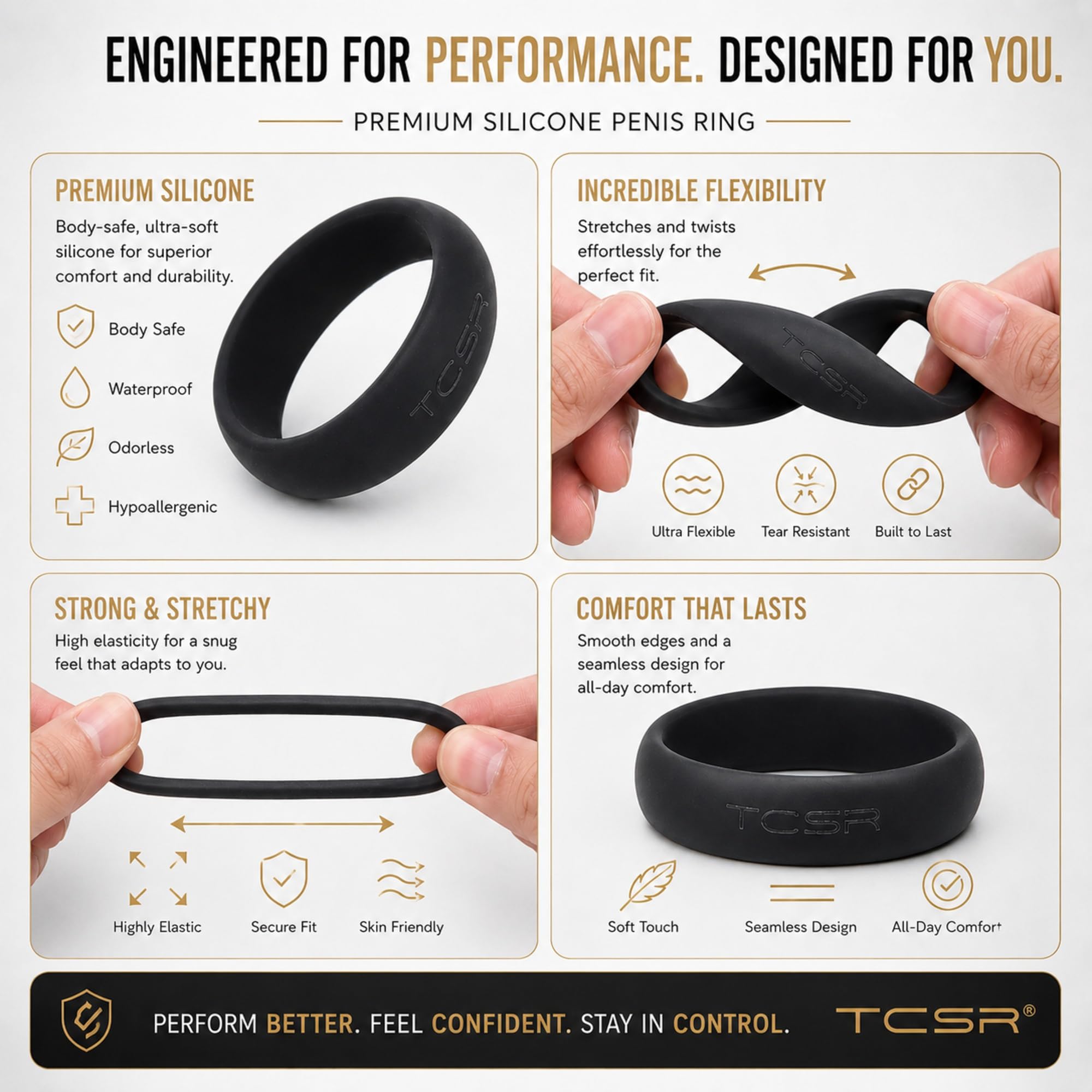 TCSR 6 Different Size Cock Rings - Medical Grade Soft Silicone Penis Rings - Better Sex