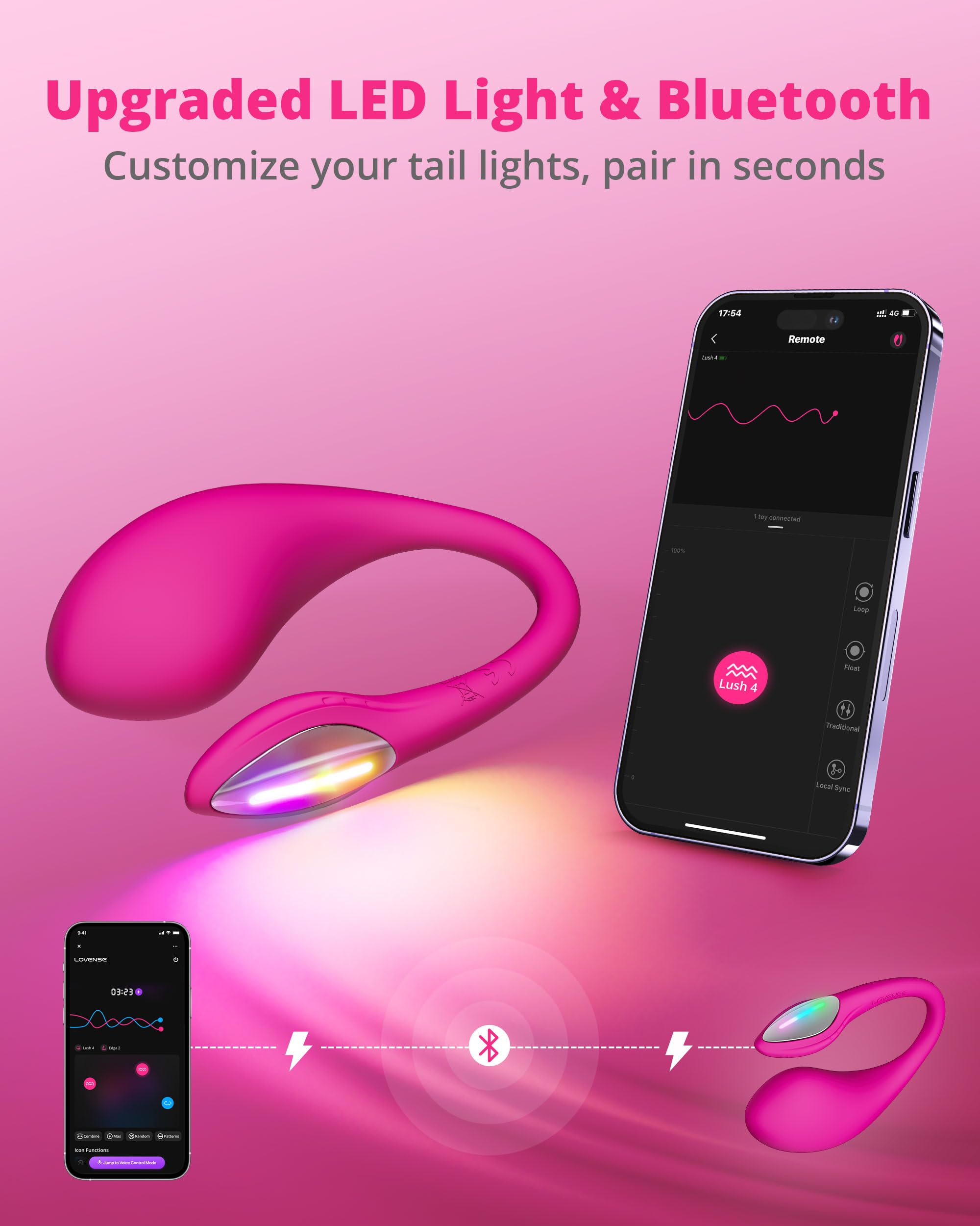 LOVENSE Lush 4 G spot Vibrator Couples Sex Toys, Powerful Wearable Egg Vibrators APP Remote Control Long Distance Adult Sex Toys & Games with LED Light, IPX7 Waterproof, Discreet, Rose