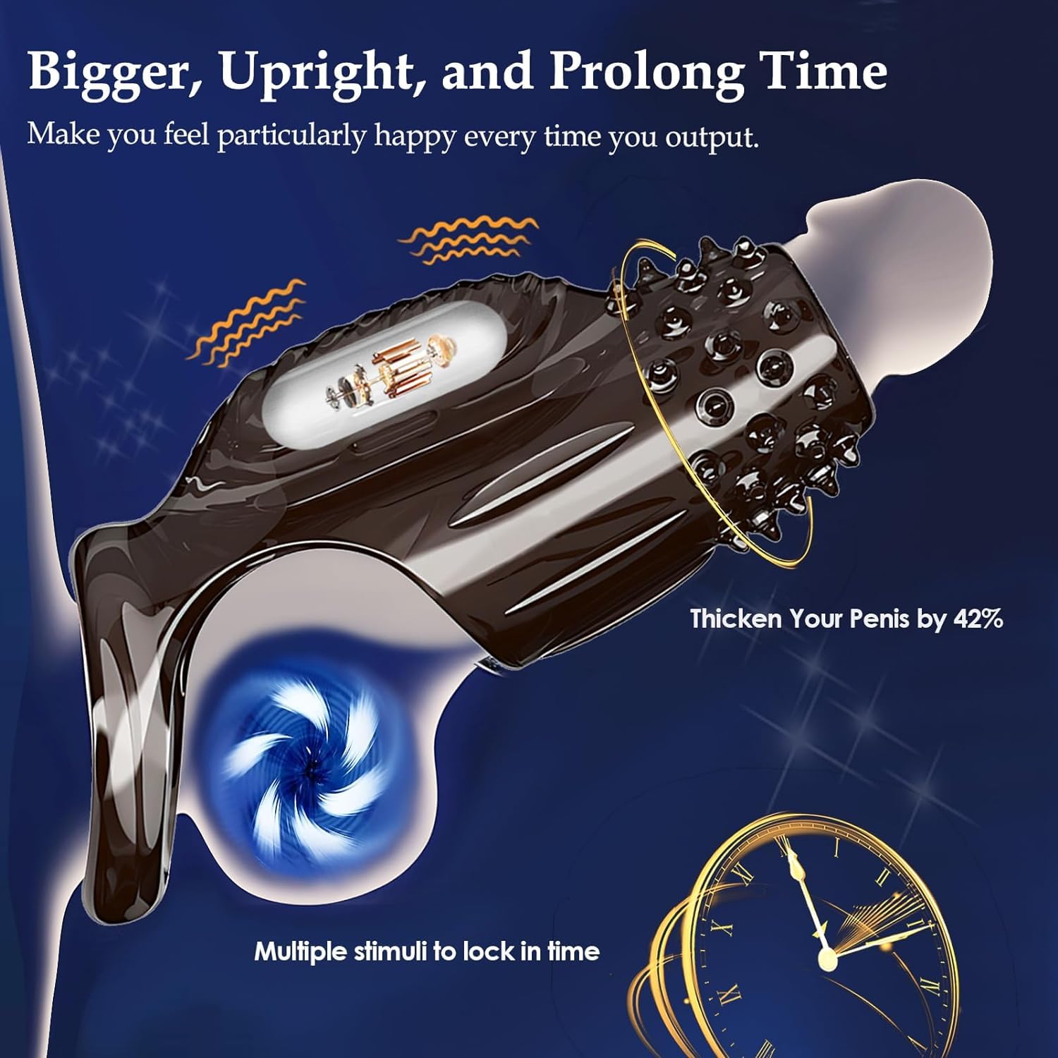 2 Pcs Penis Enlarger Extender for Men, Vibrating Penis Sleeve Cock Ring Textured Cock Sleeve Vibrator Male Cock and Ball Ring Sex Toy for G Spot Stimulation Delay Ejaculation Erection Enhancement