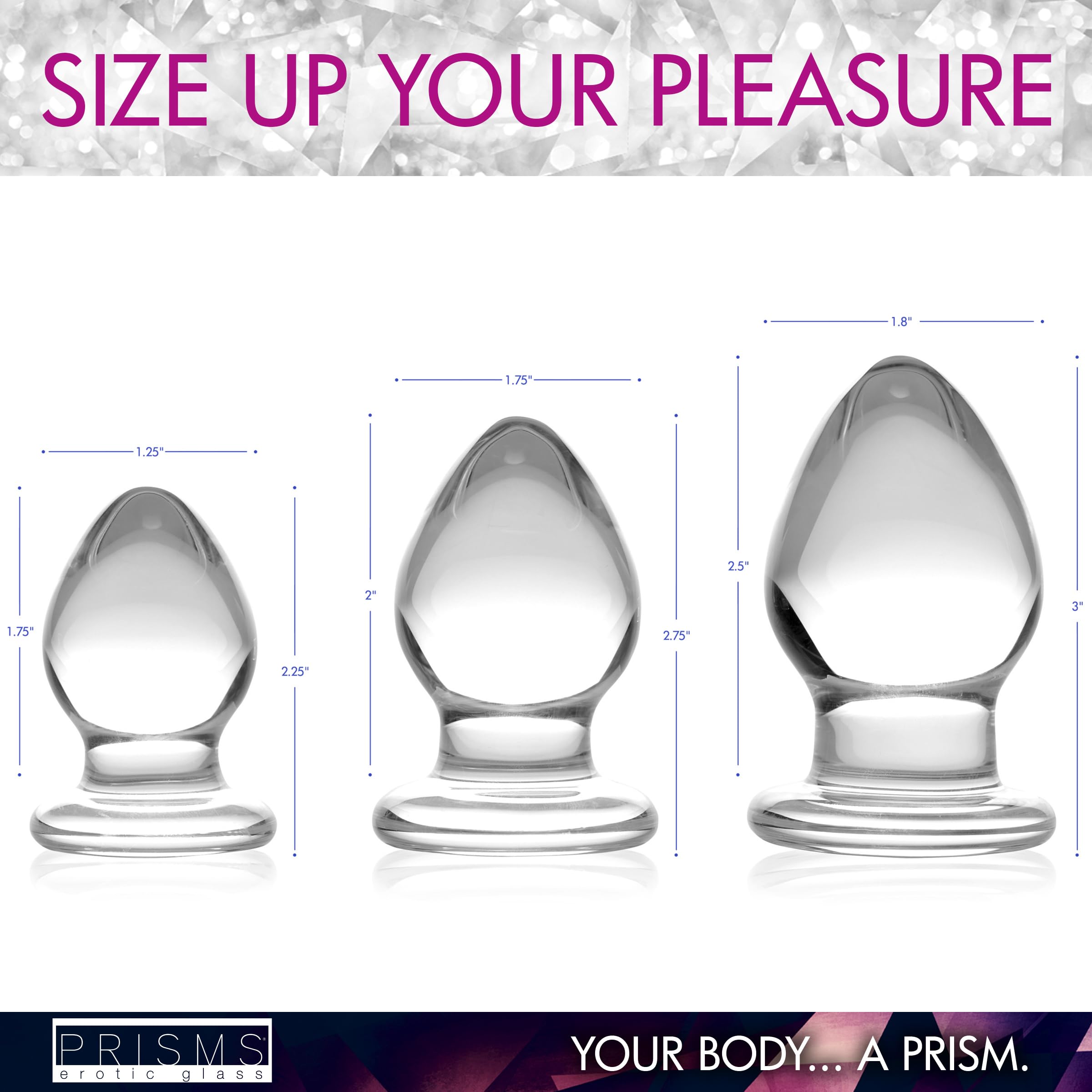 Triplets 3 Piece Clear Glass Anal Plug Training Kit