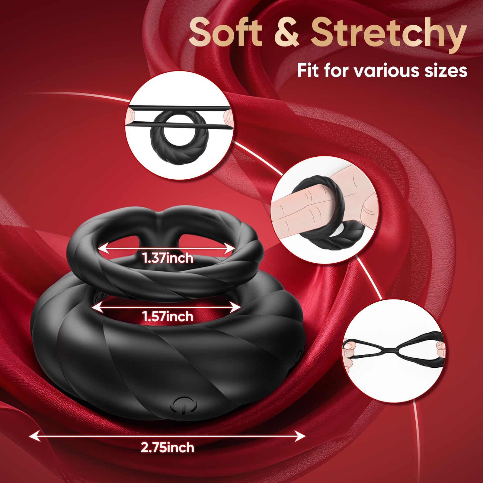 Vibrating Cock Ring Sex Toys for Men - Penis Ring Vibrator with 10 Vibrations, Adult Male Sex Toy for Longer Harder Stronger, Double Penis Vibrators Dildo, Couples Mens Male Adult Sex Toys S&M Whips
