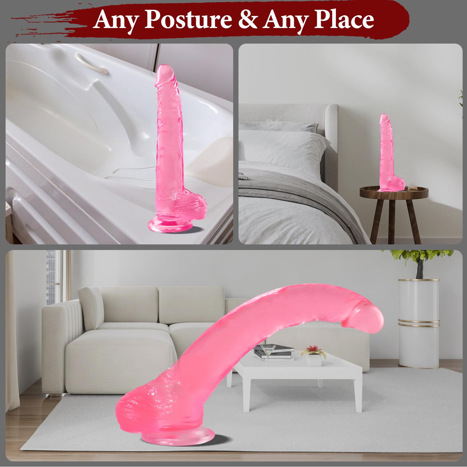 Big Dildo, 11.61 Inch Thick Dildos Lifelike Skin-Touching Feeling, Soft Pink Dildo with Strong Suction Cup, Big Size G-spot Penis Sex Toys for Advanced Women and Men Players