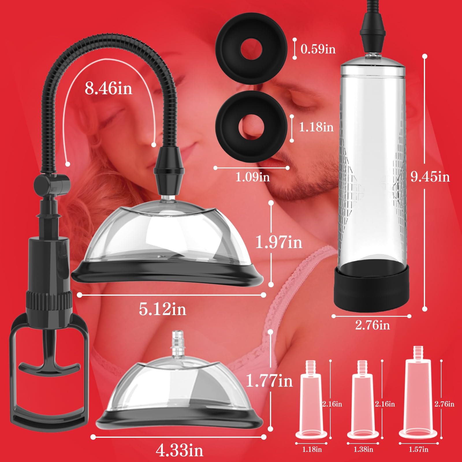 XIABALE Penis Vacuum Pump Pussy Pump Set,Manual Penis Enlarger Enlargement Extend Pump Air Pressure Device, Clitoral Pump Vagina Pumps Sexual Pleasure Suckers Tools for Couples