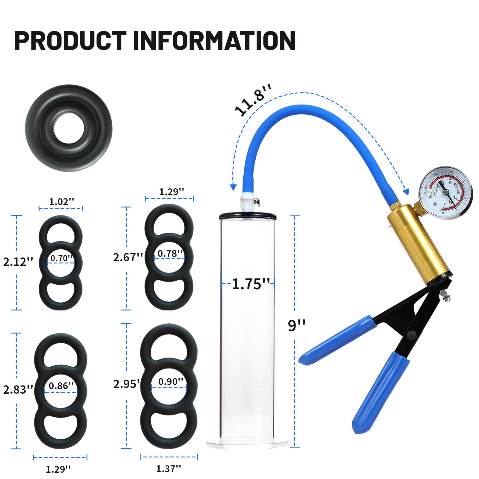 Penis Pump, Penis Extender,Dick Pump with Gauge 9 x 1.75 inch Cylinder,Sex Toys - Pumps & Enlargers,Cock Pump,Penis Male Sex Toys