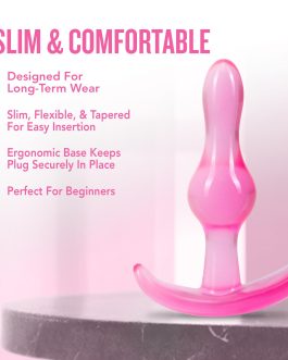 Blush Curvy Anal Plug – Wearable 3.5″ Beginners Anal Toy – StayPut & AnchorTech Design – Tapered, Soft, Flexible for Comfort – Beginners Butt Plug – Adult Sex Toys for Women Men & Couples – Clear Pink