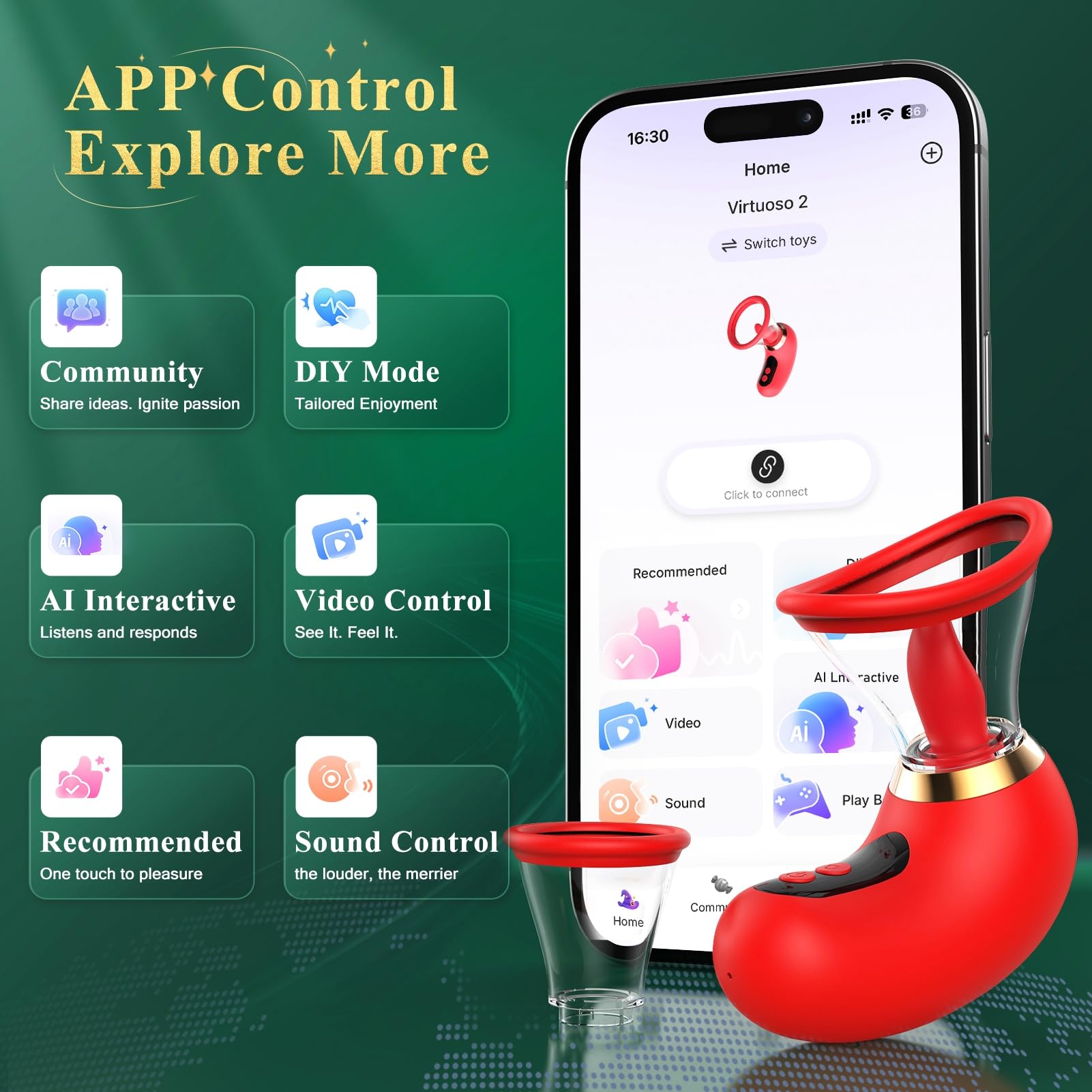 Gasevimo Vibrator Sex Toys for Women - 5IN1 AI APP Rose Toy Adult Toys Sucking Vibrator, 3 Sucking, 9 Tongue Licking & Vibrating Sex Toy, 2 Removable Cup LCD Display Clitoral Vibrators Sex Novelties