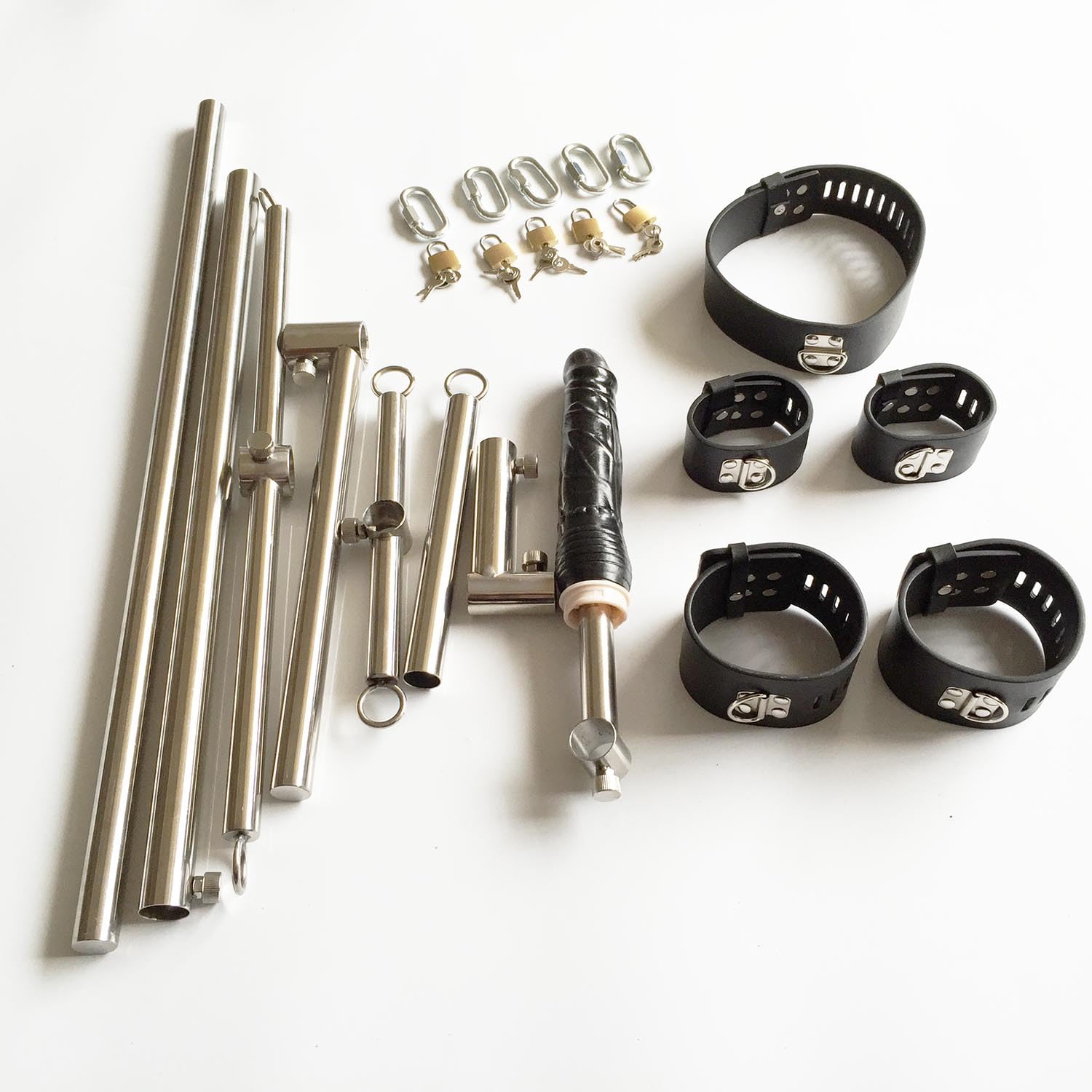 Heavy Sex Machine Duty Stainless Steel Bar Spreader with Dildo Hand Foot Collar Bondage Toture Rack Frame Handcuffs BDSM Tie Set