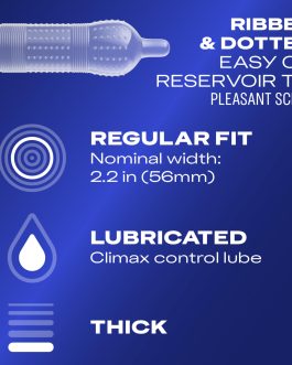 Durex Prolong Condoms with Delay Lubricant, Ribbed & Dotted Condoms for Men, 12 Count