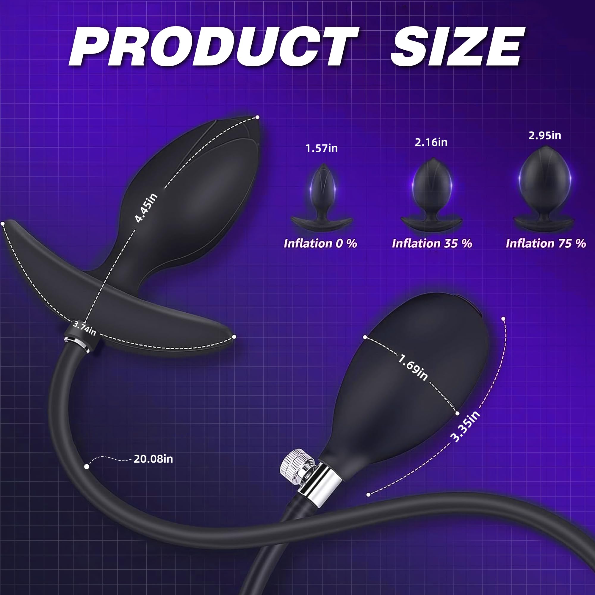 Magnetic Inflatable Butt Plug Large Butt Plug, Huge Buttplug Wearable Inflatable Dildo with Rolling Steel Ball, Anal Trainer Stretcher Silicone Expander with Safe T-Base, Adult Toys for Men Women