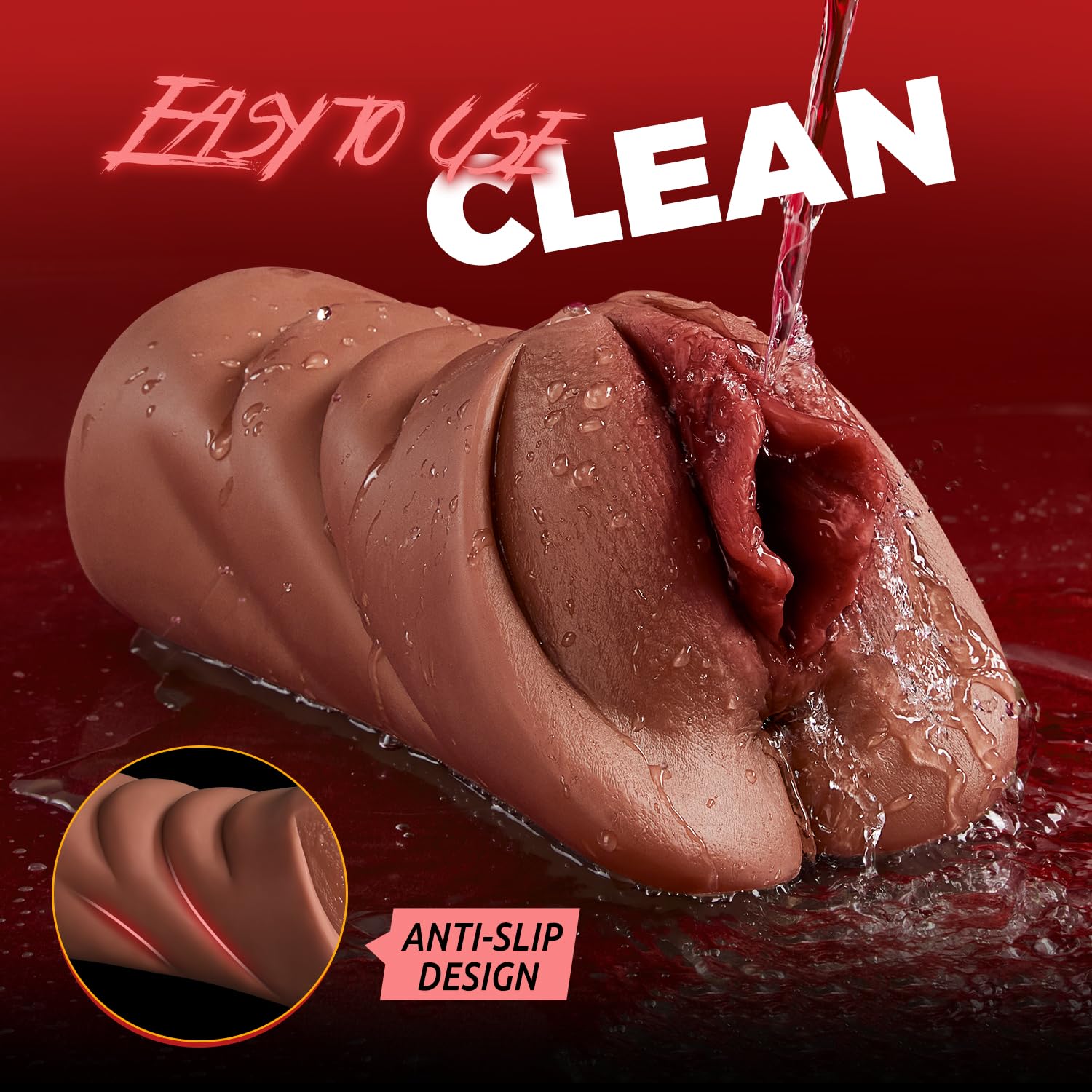 Realistic Pocket Pussy Male Masturbator, Thick Labia Pussy Masturbators Sex Toy with 5D Deep Vagina and Tight Anus, Lifelike Blowjob Male Stroker Adult Sex Toys for Men Masturbation (Brown)