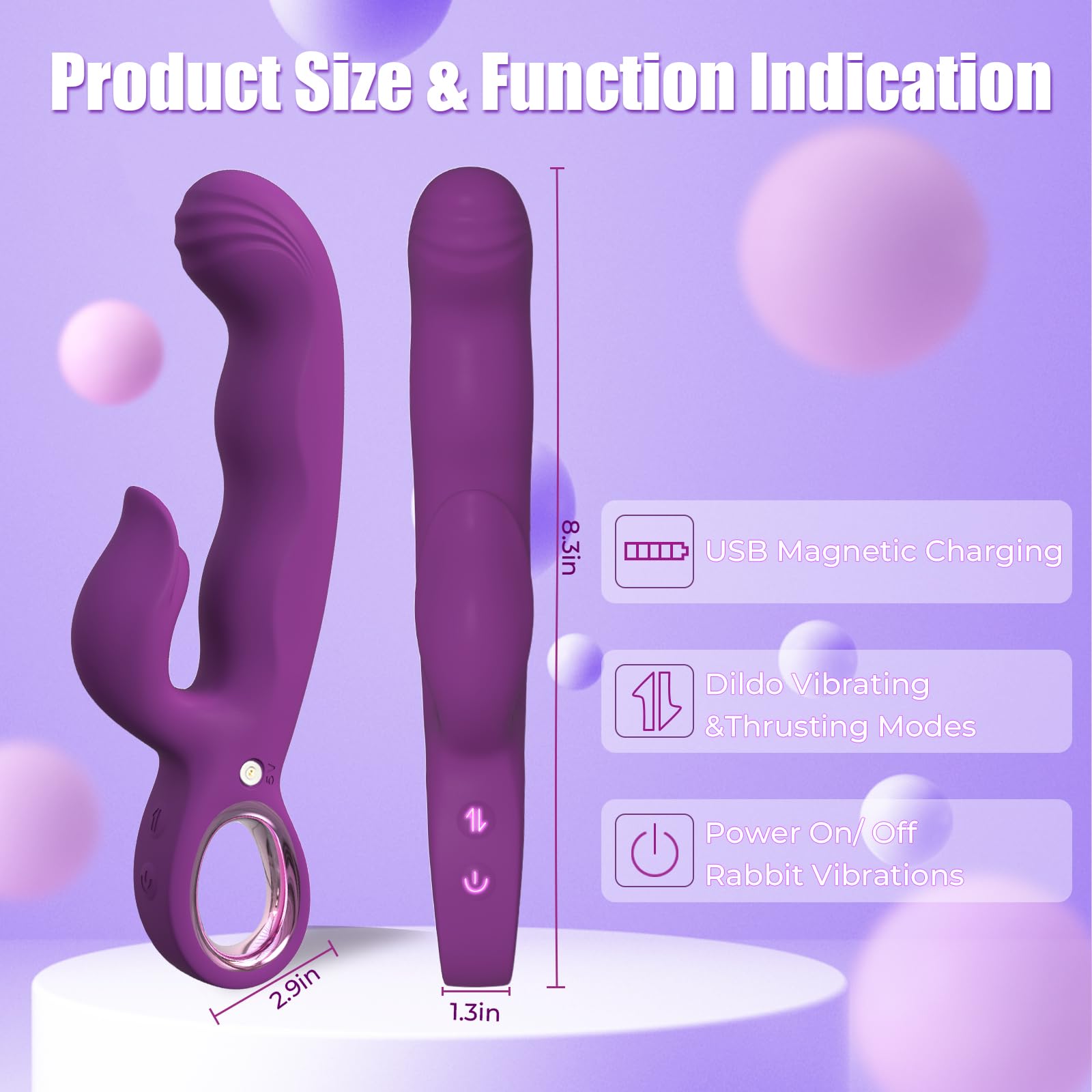 Thrusting Vibrator for Women, 3 in 1 Adult Sex Toys with G Spot Rabbit Vibrator and Clitoral Stimulator, 7 Thrusting & 7 Vibrating Modes, 8.3 Inch Waterproof Silicone Dildo for Women Couples