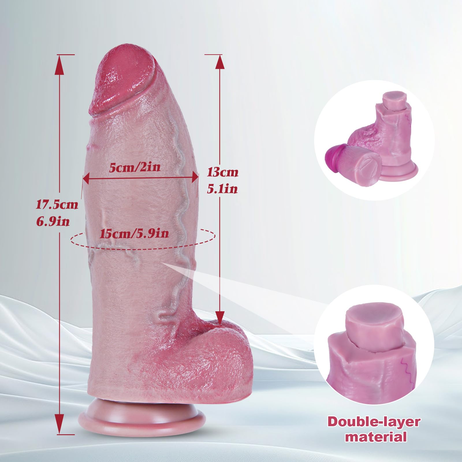 6.9 Inch Realistic Small Thick Dildo,2 Inch Diameter Wide Dual-Density Silicone Dildo with Big Suction Cup for Anal/G-Spot Stimulating,Cute Beginner Anal Dildo,Realistic Skin Feel for Men & Women