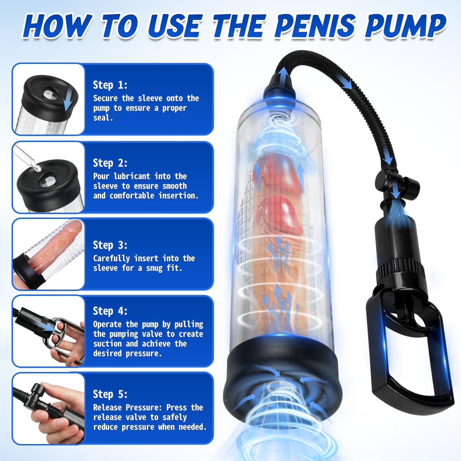 Penis Pump Sex Toys for Men,Baotsuri Manual Penis Enlarger Enlargement Extend Pump Air Pressure Device for Men Stronger Bigger Erections with 1 Triangular Penis Ring and 1 Large Silicone Penis Sleeve
