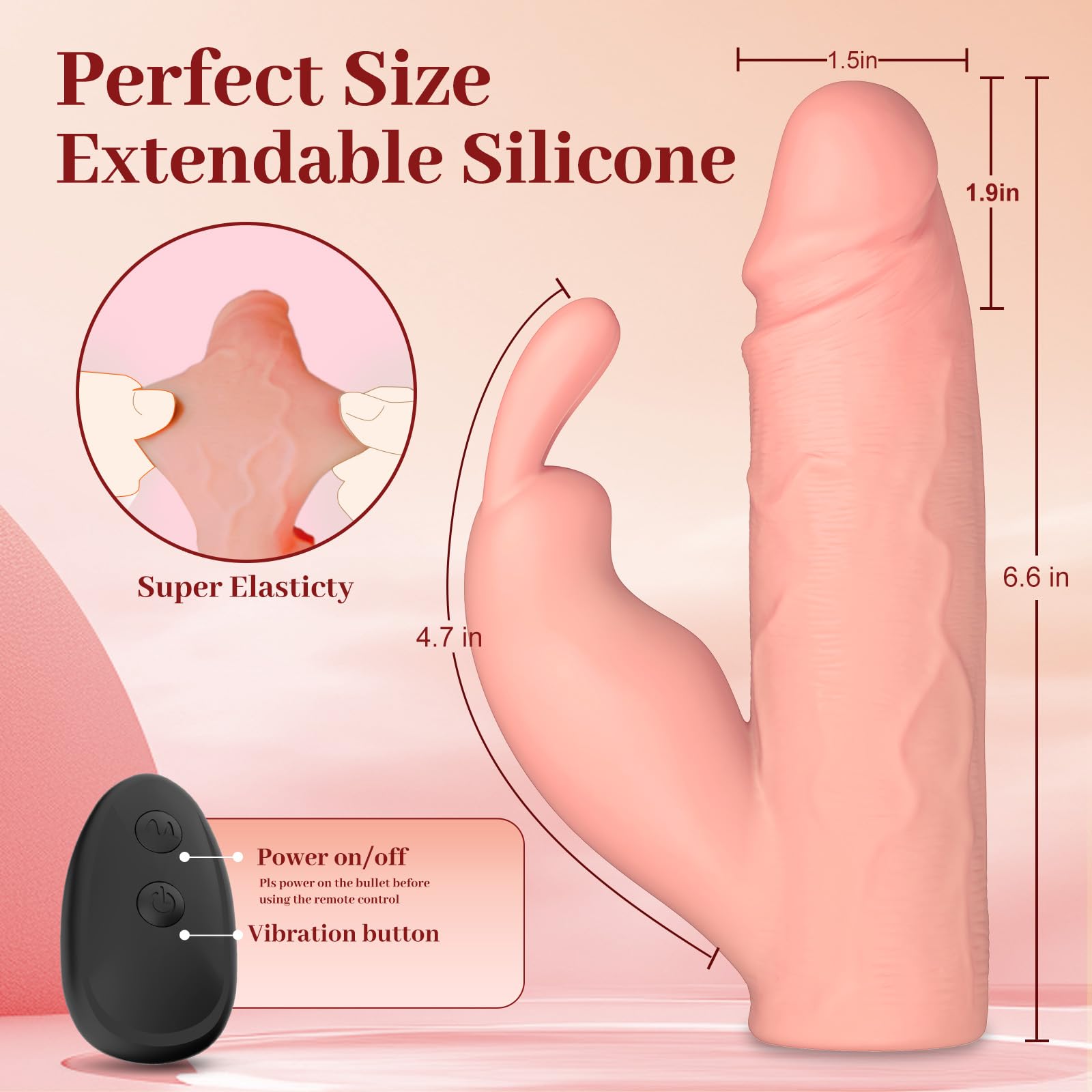 Penis Sleeve Mini Rabbit Vibrator Bullet for Men,Cock Ring Extender Remote Control Adult Sex Toys with 10 Vibrating Modes, Liquid Silicone Dildo Elastic Penis Ring to Enlarge Prolong for Couples
