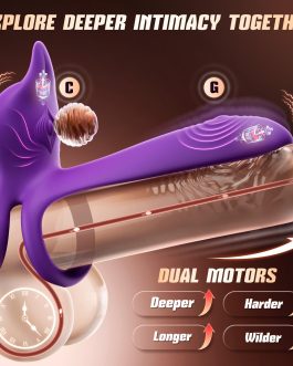 Vibrating Cock Ring Couples Sex Toys – MOOLIGIRL Dual Penis Ring Vibrator with Fox-Shaped Clitoral Stimulator & 4.6in G Spot Vibrator, 10 Vibration Adult Toys for Men Women, Nipple Clamps Toy Jewlery