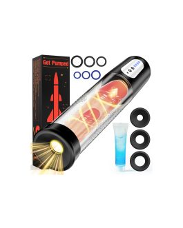 Electric Penis Pump Sex Toys – Automatic Penis Extender Enlargement Pump with 4 Suction Intensities, Digital Display Rechargeable Men Training Adult Sex Toys – Pumps & Enlargers 6 Cock Rings