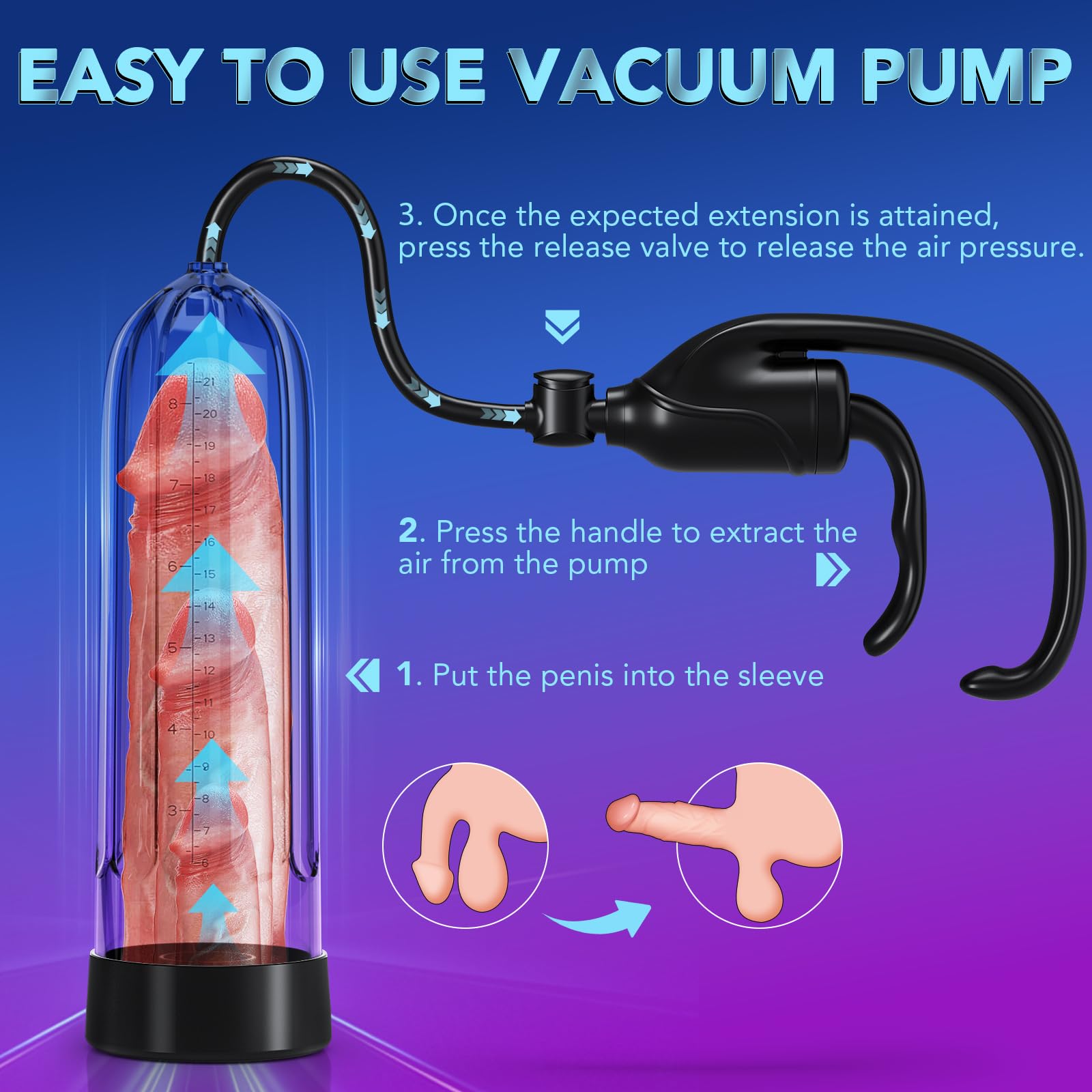Penis Enlarge Vacuum Pump, Manual Pennis Extender Enlarger Enlargement Pump Air Pressure Device, Adult Male Sex Toys for Men Stronger Bigger Erections with 2 Suction Sleeve & 6 Penis Rings and Lube