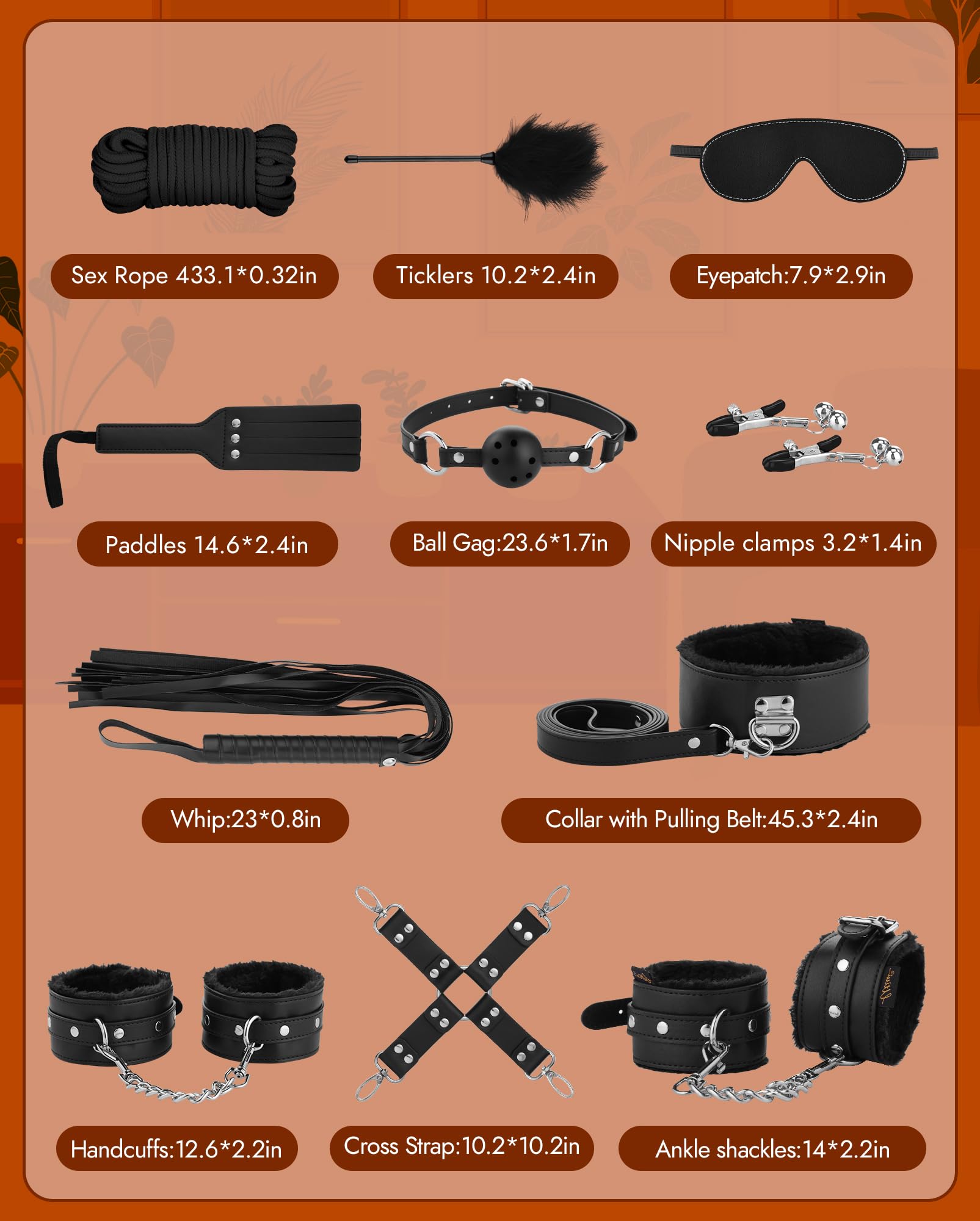 UTIMI Bondage for Sex 11 Pcs BDSM Leather Bondage Sets Restraint Kits for Women and Couples