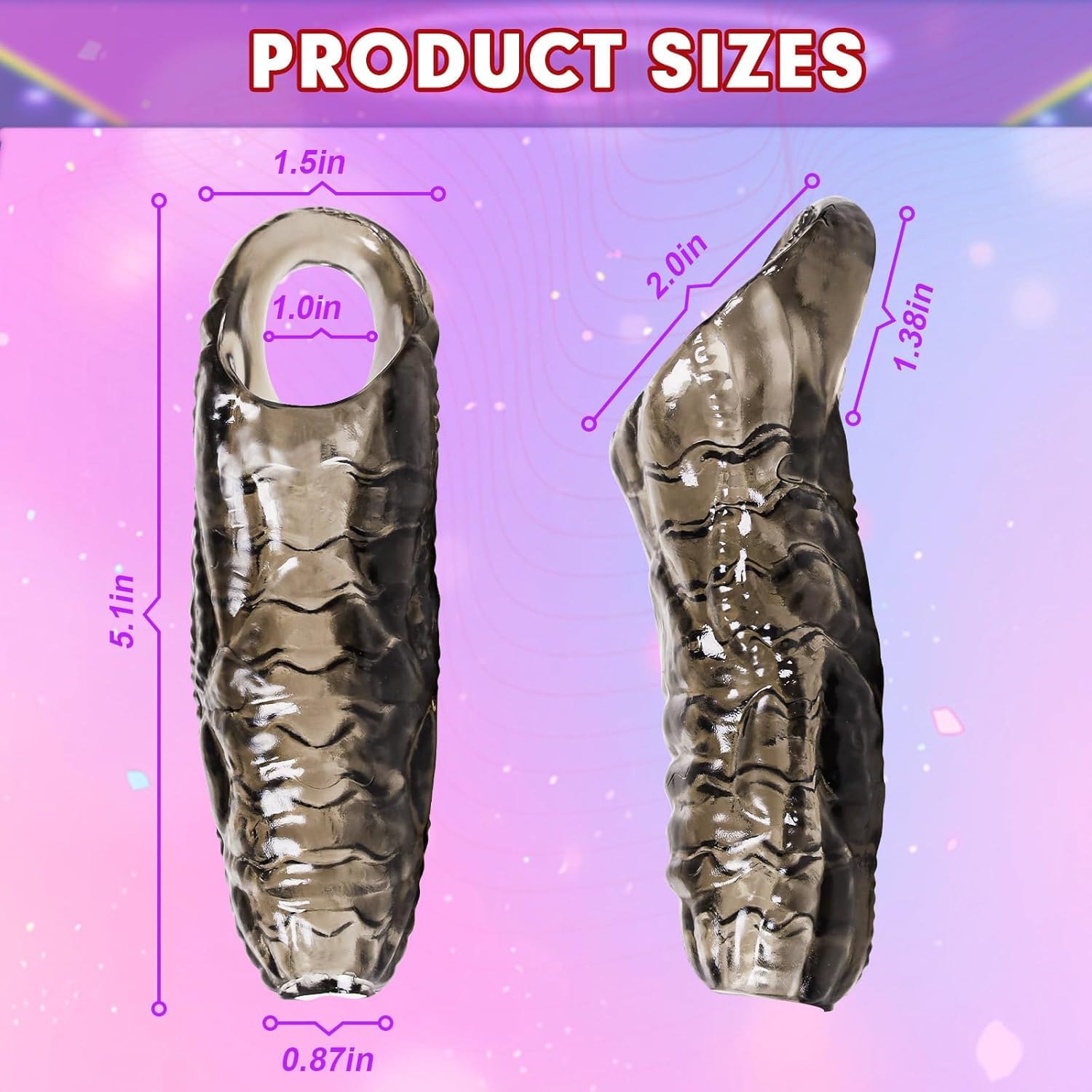 Monster Penis Sleeve with 3 Textures, Girth Enhancer for Men, Soft Silicone Cock Extender, Reusable Penis Sheath for Enlarge & Delay, Realistic Veins Sex Toys for Couples(Black)