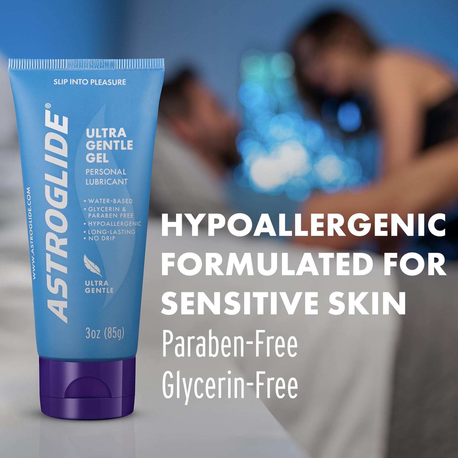 Astroglide Water-Based Lube (3oz), Ultra Gentle Gel Personal Lubricant, Hypoallergenic with No Parabens or Glycerin, Lube for Men, Women, and Couples