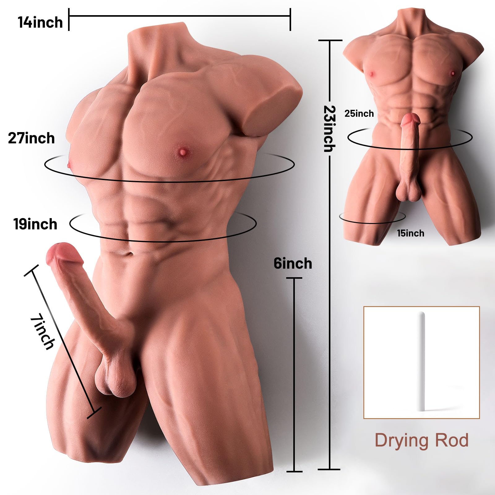 Male Sex Doll with 7in Flexible Huge Dildo Sex Dolls for Women with Realistic 3D Muscular Male Torso with Big Dildos Tight Anal Male Masturbator Full Size Sex Doll for Men Female Gay Couple