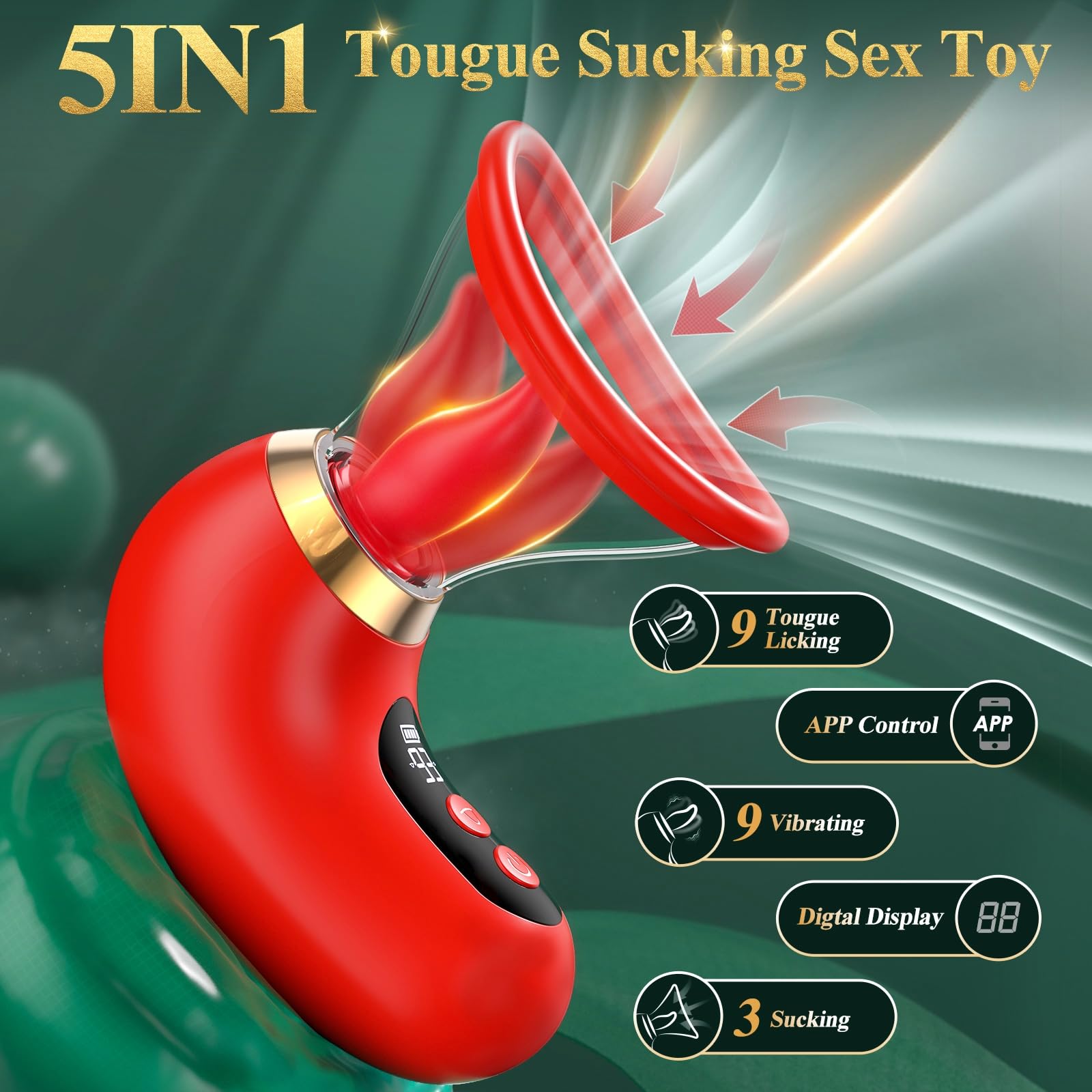 Gasevimo Vibrator Sex Toys for Women - 5IN1 AI APP Rose Toy Adult Toys Sucking Vibrator, 3 Sucking, 9 Tongue Licking & Vibrating Sex Toy, 2 Removable Cup LCD Display Clitoral Vibrators Sex Novelties