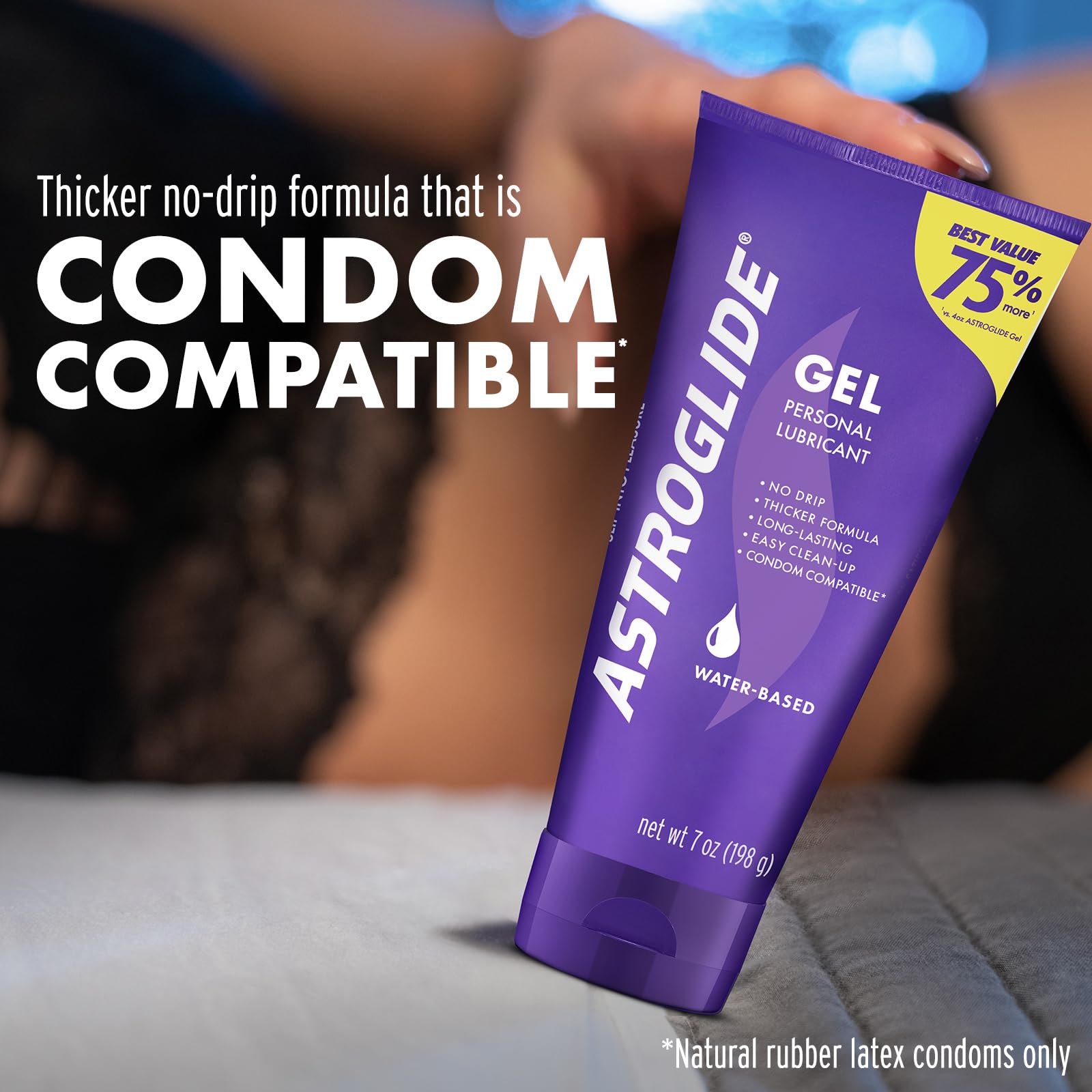 Astroglide Water Based Lube (7oz), Ultra Gentle Gel Personal Lubricant for Vaginal and Anal Sex, Stays Put with No Drip, Sex Lube, Safe for Toys