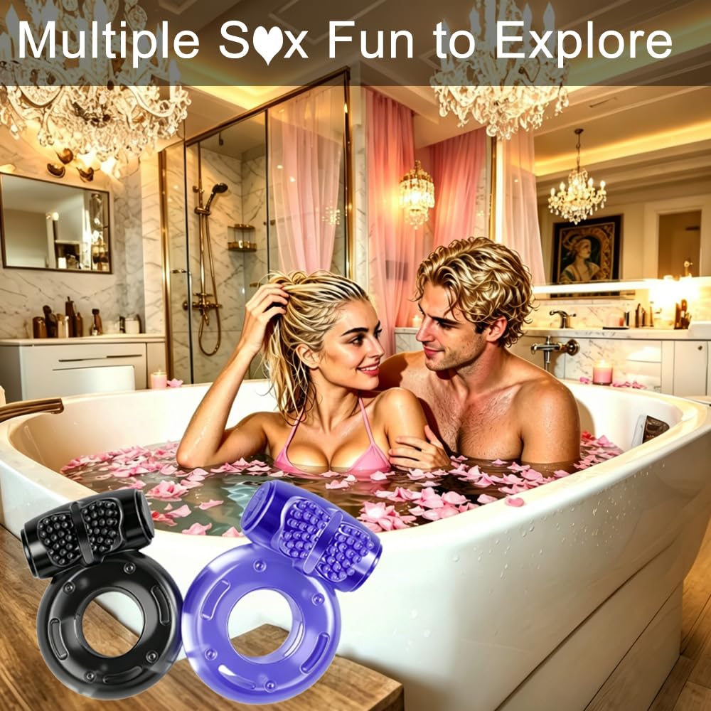 6 Pcs Vibrating Cock Ring Set Waterproof Penis Ring Sleeve Silicone Clitoral Vibrator Stimulator Erection Enhancing Long Lasting Adult Toy for Men and Couples Intimate Pleasure(Black&Sky Blue)