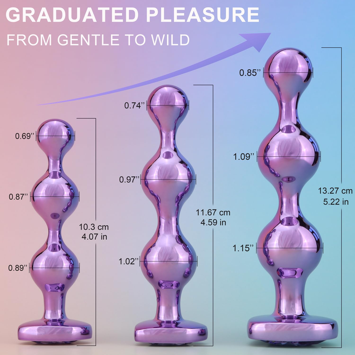 YOOMAI 3 Pcs Metal Anal Butt Plugs Adult Sex Toys,Alloy Butt Beads with Heart Shaped Base, Jewelry Design Anal Beads for Men Women and Couples,Male Prostate Massager Anal Training Set for Beginners