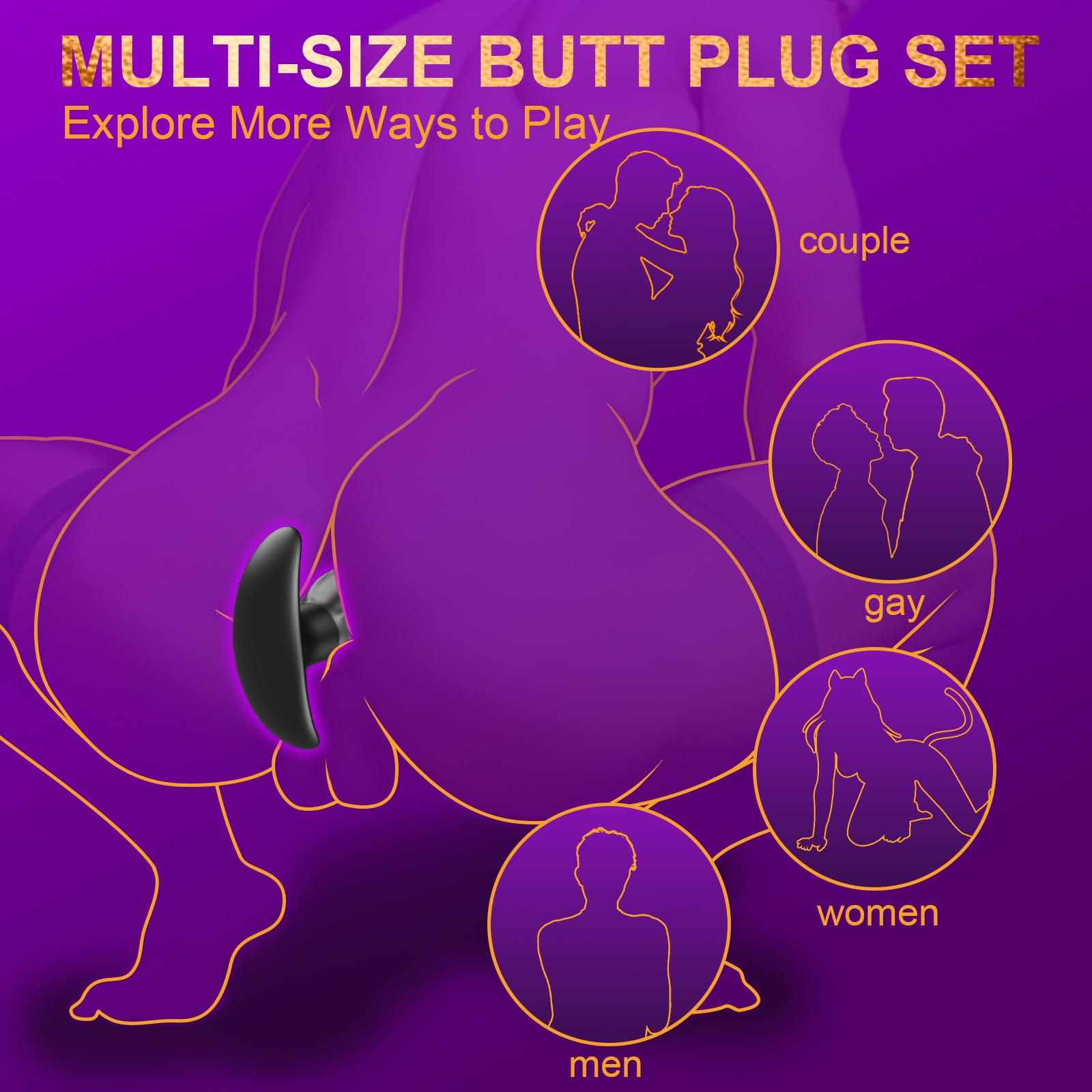 4PCS Anal Plug Set Sex Toys for Men & Women, Silicone Butt Plugs with Flared T-Bar Base for Secure Long-Term Wear, Waterproof & Odorless Training Kit for Beginners to Advanced, Easy to Clean