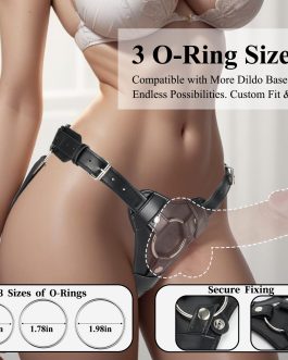 Strap On Dildo Harness for Lesbian Play, Adjustable Strap-On Panty with 3 Size O-Rings, Vegan Leather & Nylon Belt for Flared Base Dildos, Pegging, Anal, Vaginal, Sex Toys for Women Female Couples