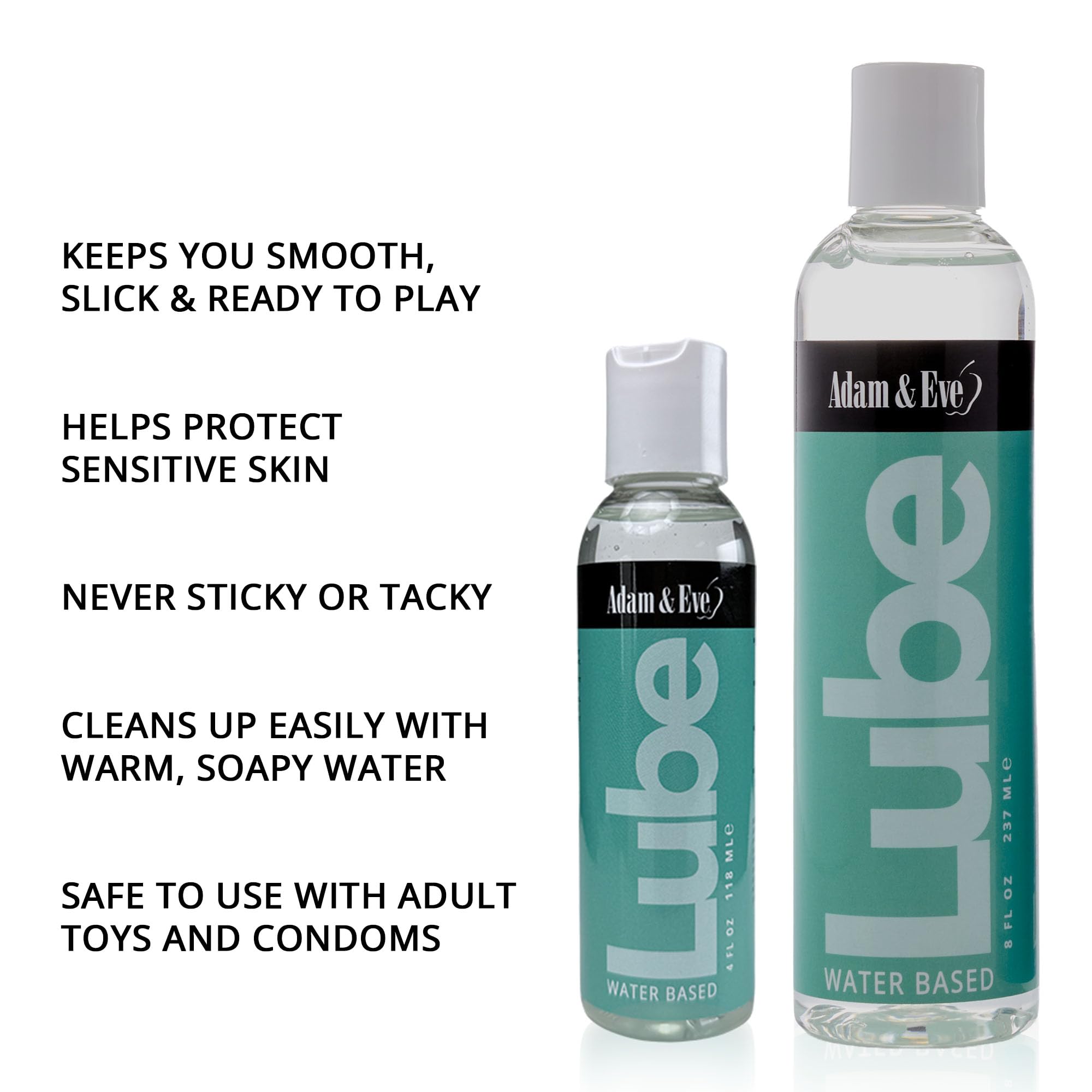 Adam & Eve Water Based Lube, Personal Lubricant, Long Lasting Non Sticky Non Staining Lube for Men, Gifts for Women and Couples, Lubricants for Privacy and Toys, Easy Clean Up, 4 oz (Unflavored)