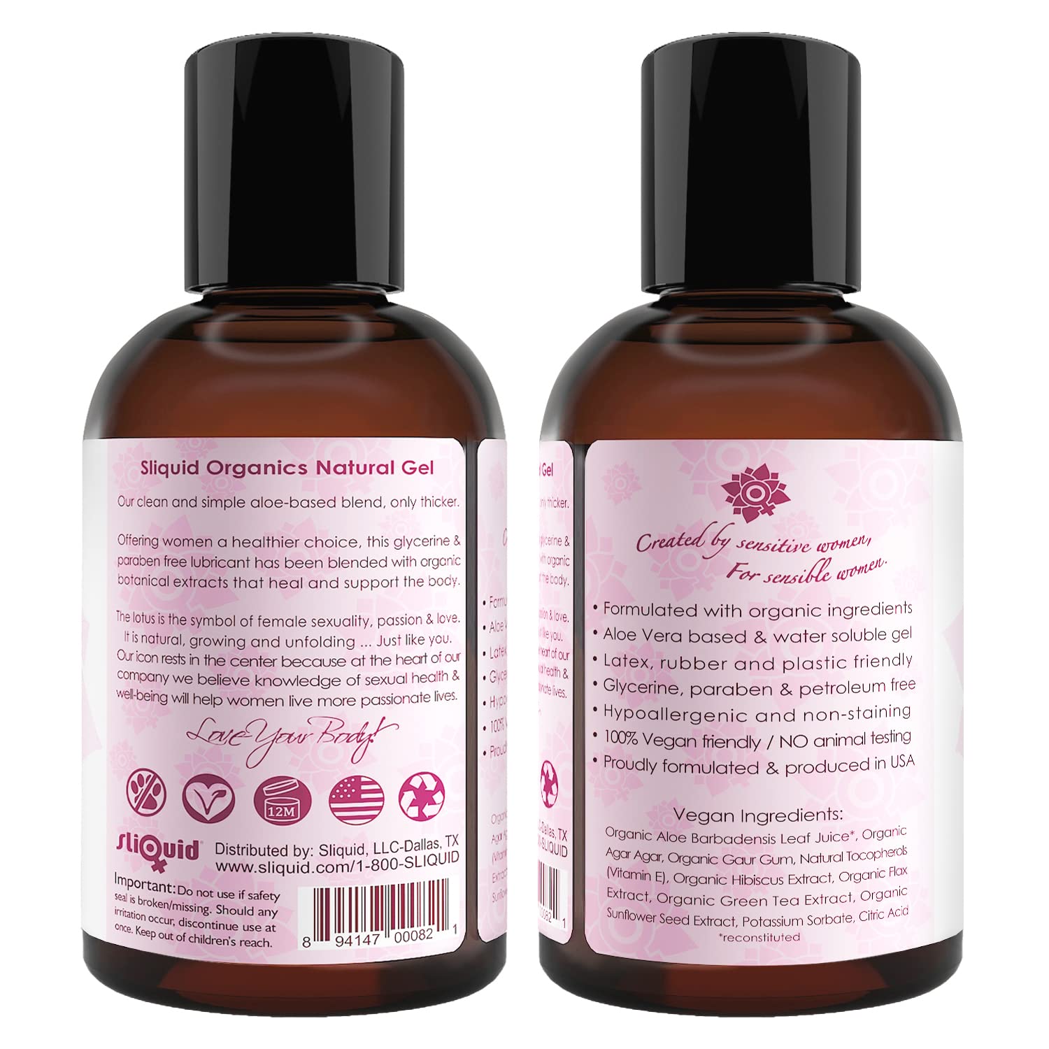 Sliquid Organics Water-Based Lube - Aloe Vera Leaf Infused with Organic Oils & Botanicals, Natural Lubricating Gel for Women/Men/Couples, Unscented, 4.2 Fl Oz