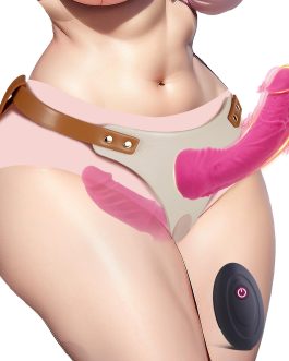 Harness Strap On Vibrating Dildo – Realistic 2 Silicone Strapon Dildos with 10 Vibration Modes Wearable Adult Sex Toys for Women Couples Lesbian Adjustable Anal G Spot Stimulation with Remote Control