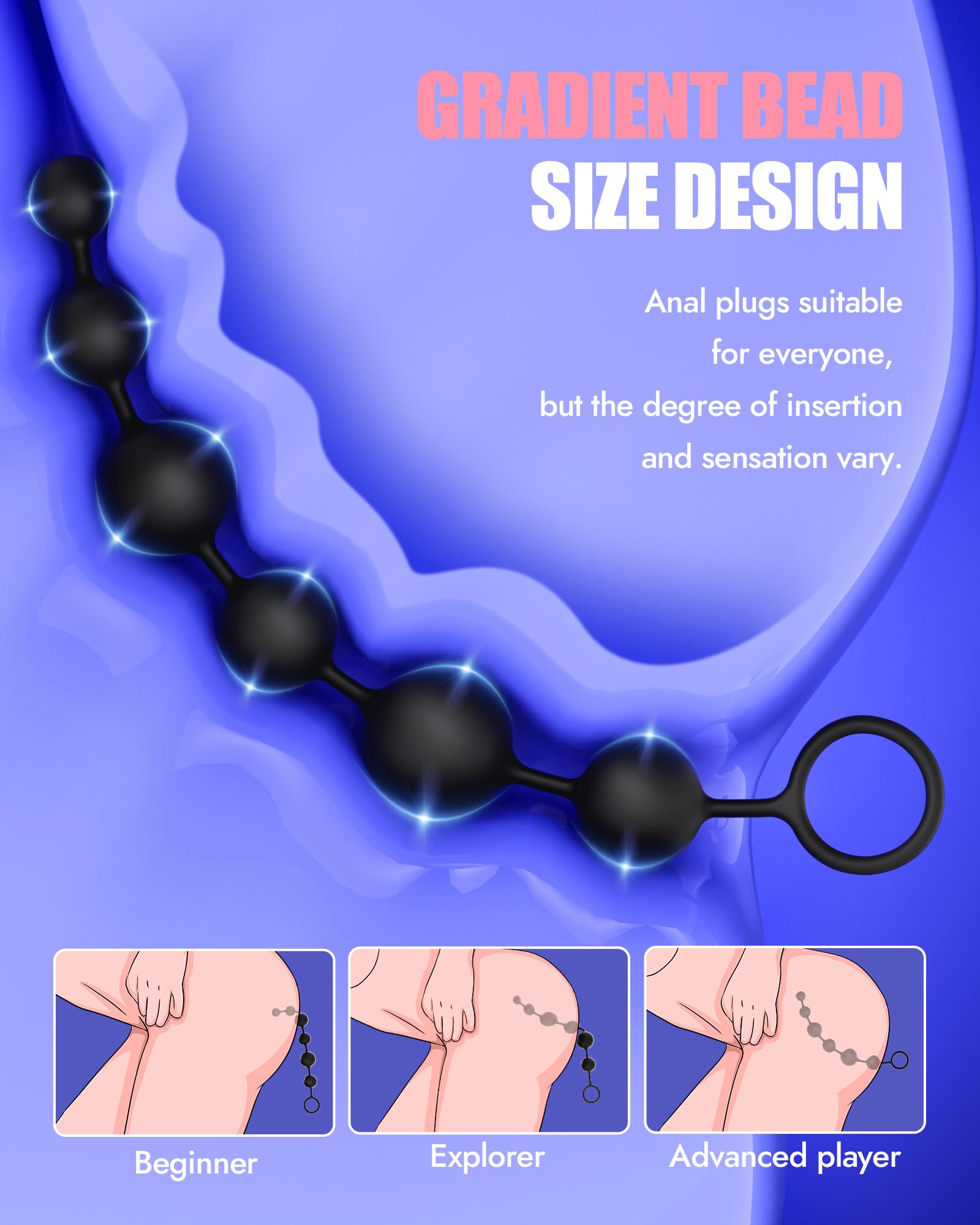 Anal Beads Butt Plug Sex Toys - Anal Plug with Insertable Silicone Safe Beads Prostate Massager Sex Toys with Different Balls Anal Toy Trainer Anal Plug for Men Women Couples Anus BDSM Play | 6 Balls