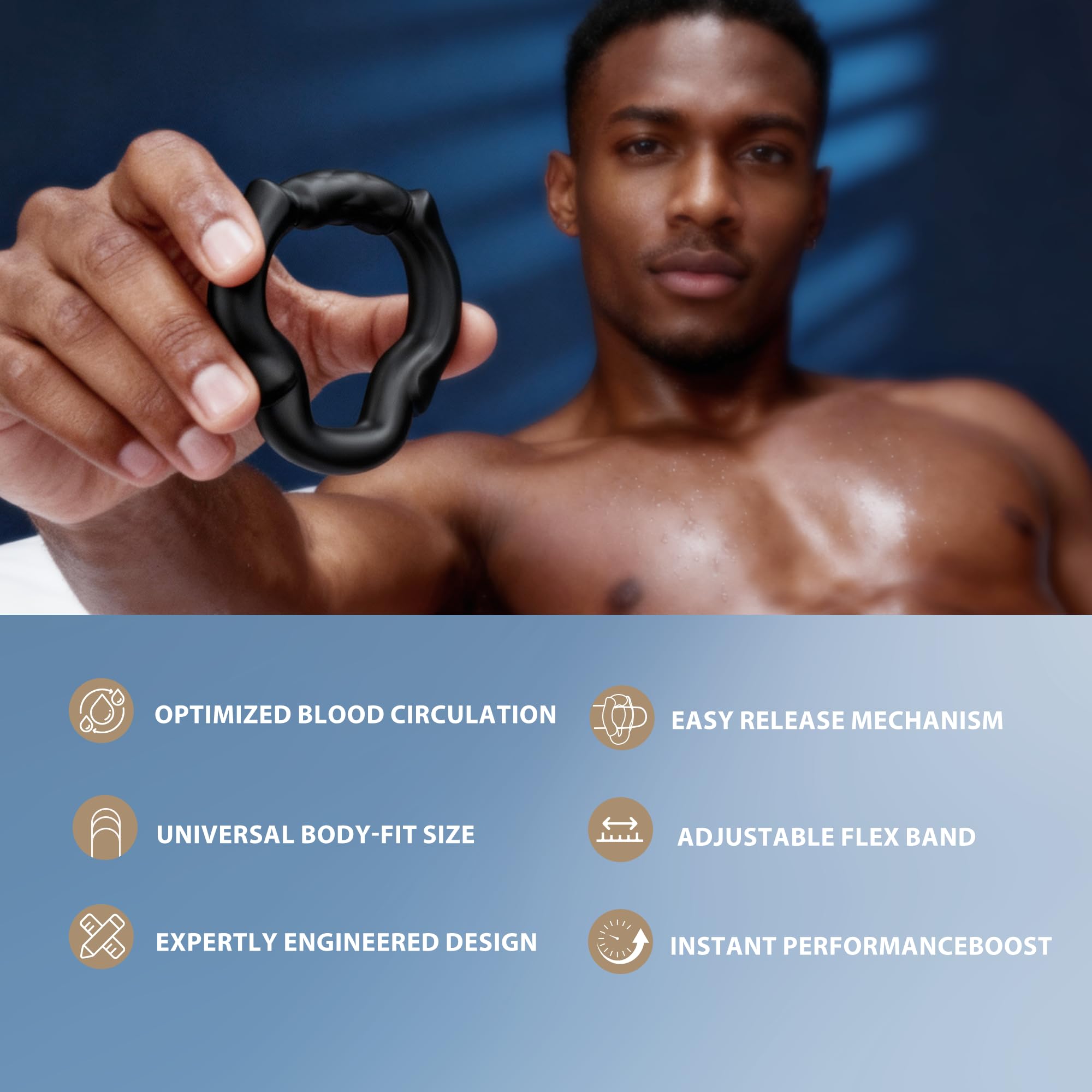 Open Tip Cock Ring Set for Men, 3 Size Silicone Penis Rings with 6-Point Pressure Support, No Blockage Design for Natural Ejaculation, Ergonomic Body-Fit Erection Support Ring, Couple Sex Toy